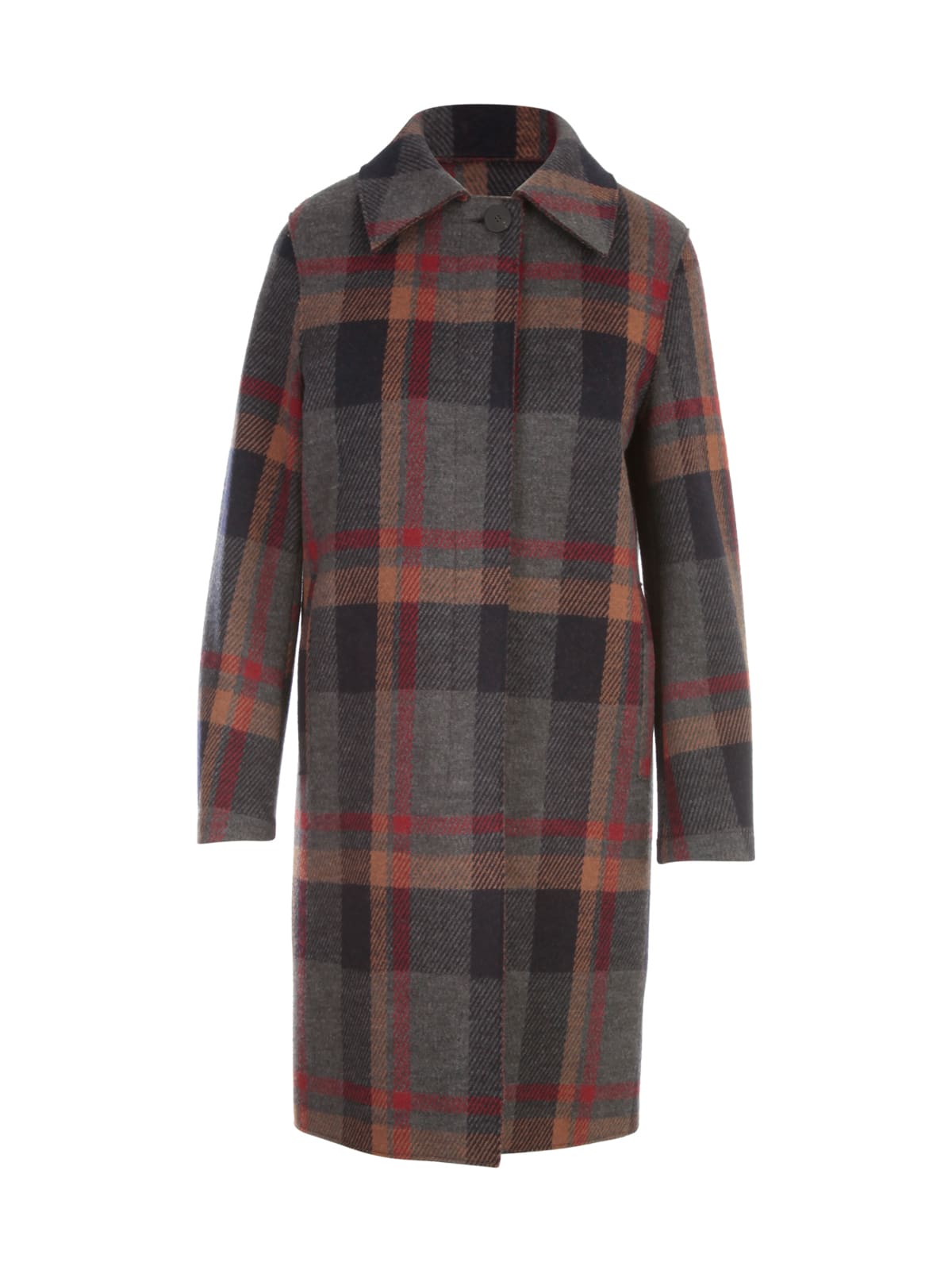 Harris Wharf London Women Fly Front Coat Maxi Tartan Wool