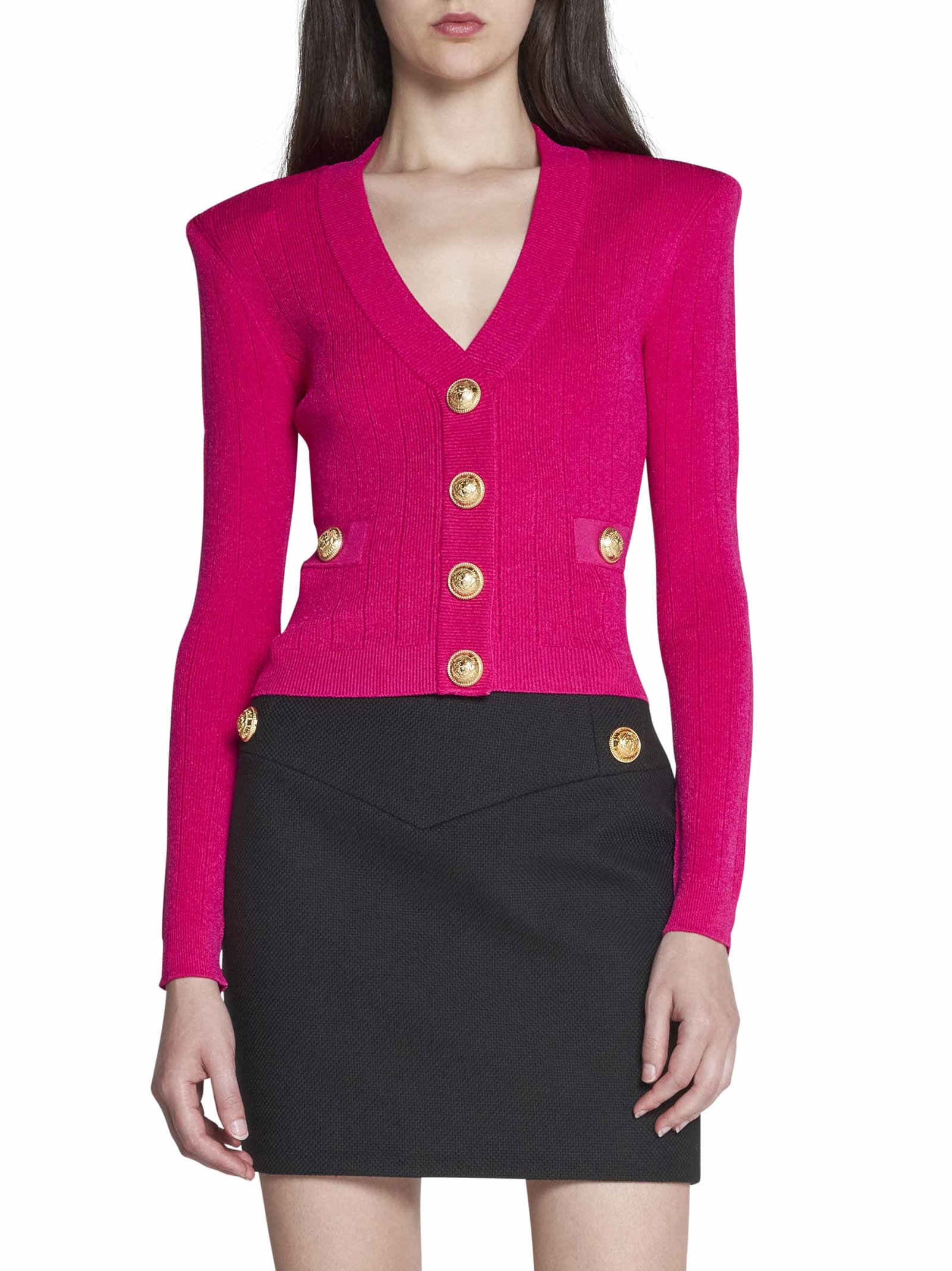 Balmain pink discount button cardigan