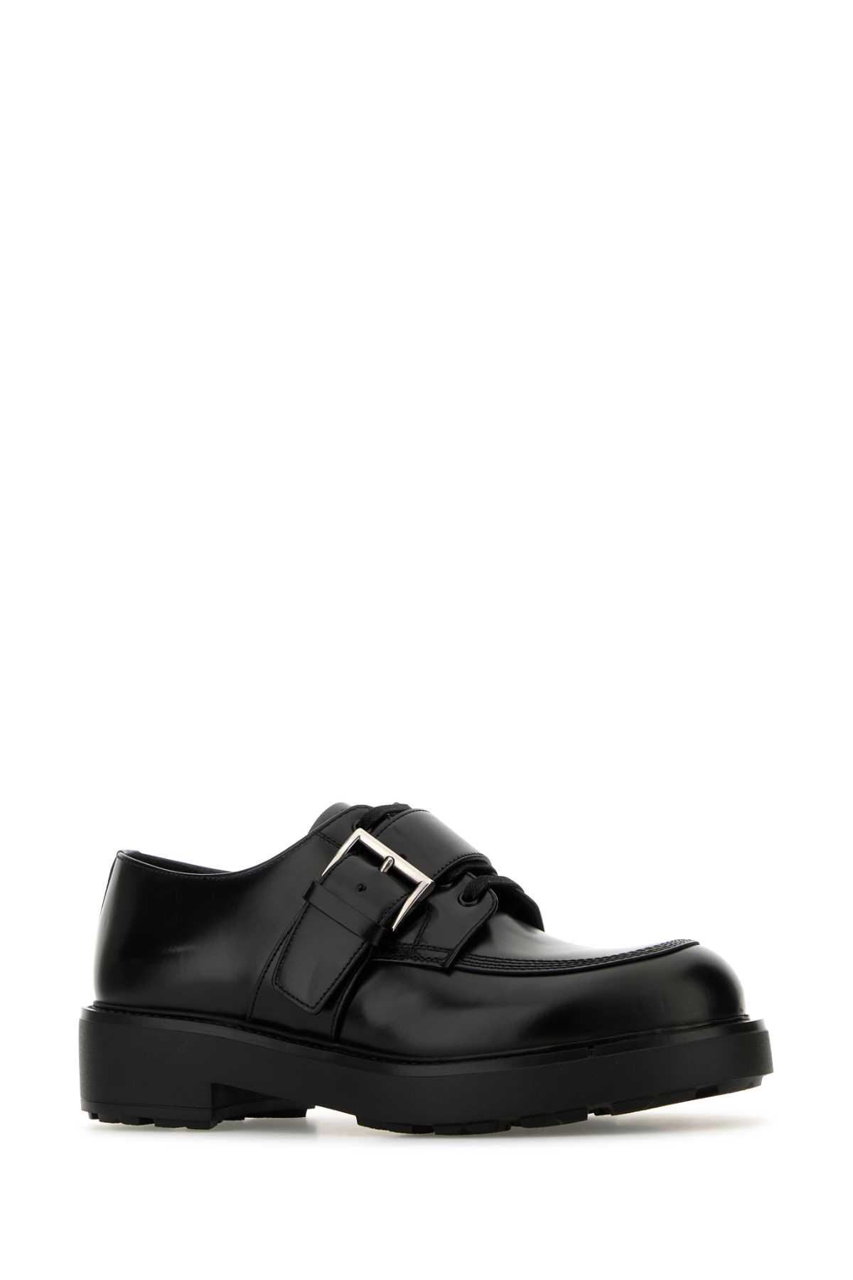 Shop Prada Black Leather Lace-up Shoes In Nero