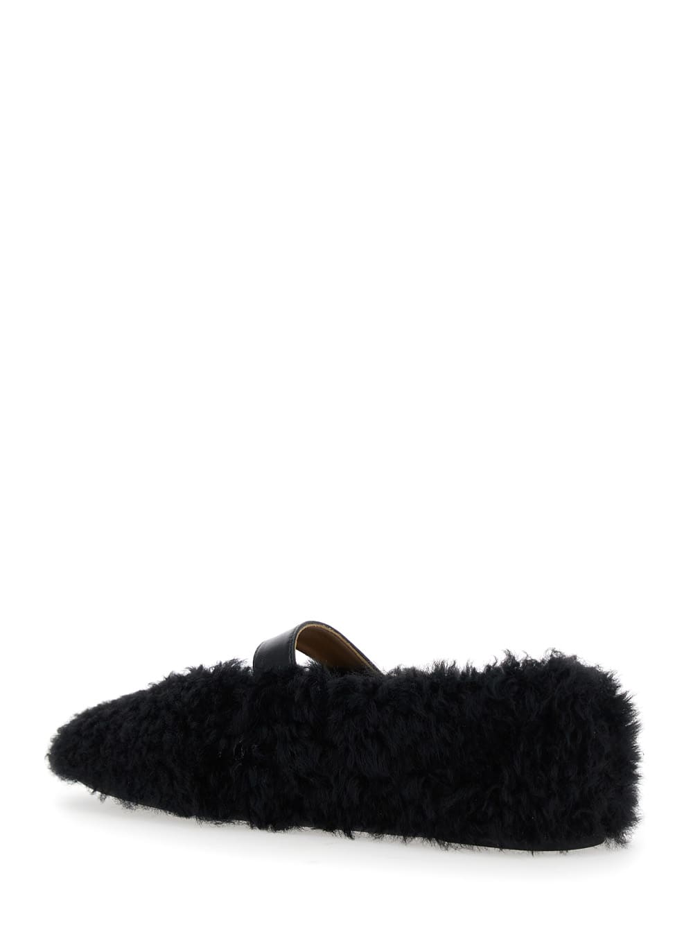 Ferragamo Black Ballerinas With Shearling Design And Buckle In Leather Woman In Black