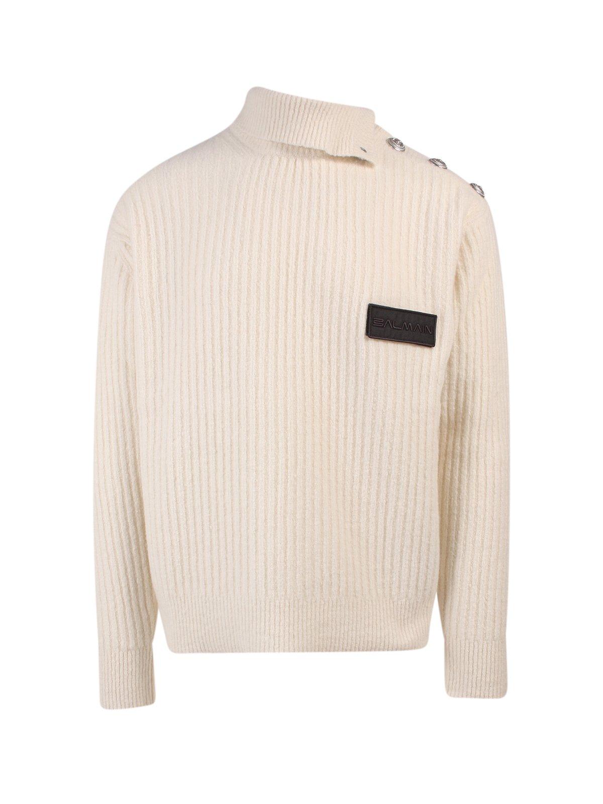 BALMAIN LOGO PATCH ROLL NECK SWEATER