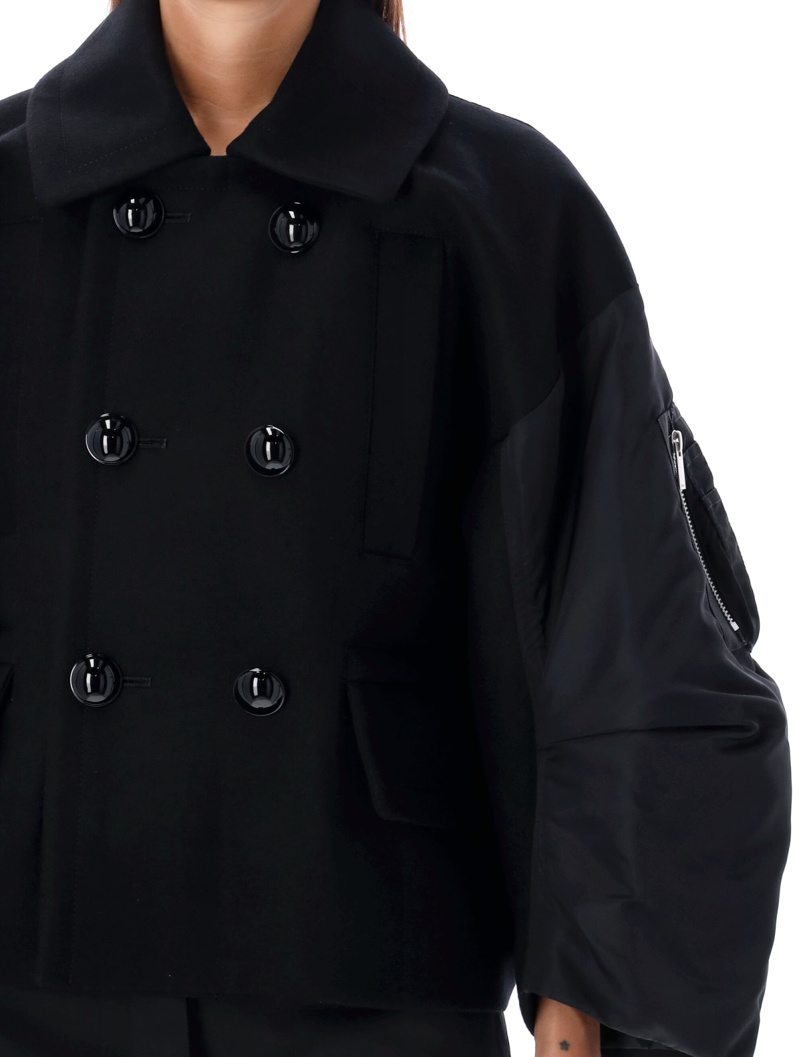 Shop Sacai Baloon Sleeve Short Coat In Black