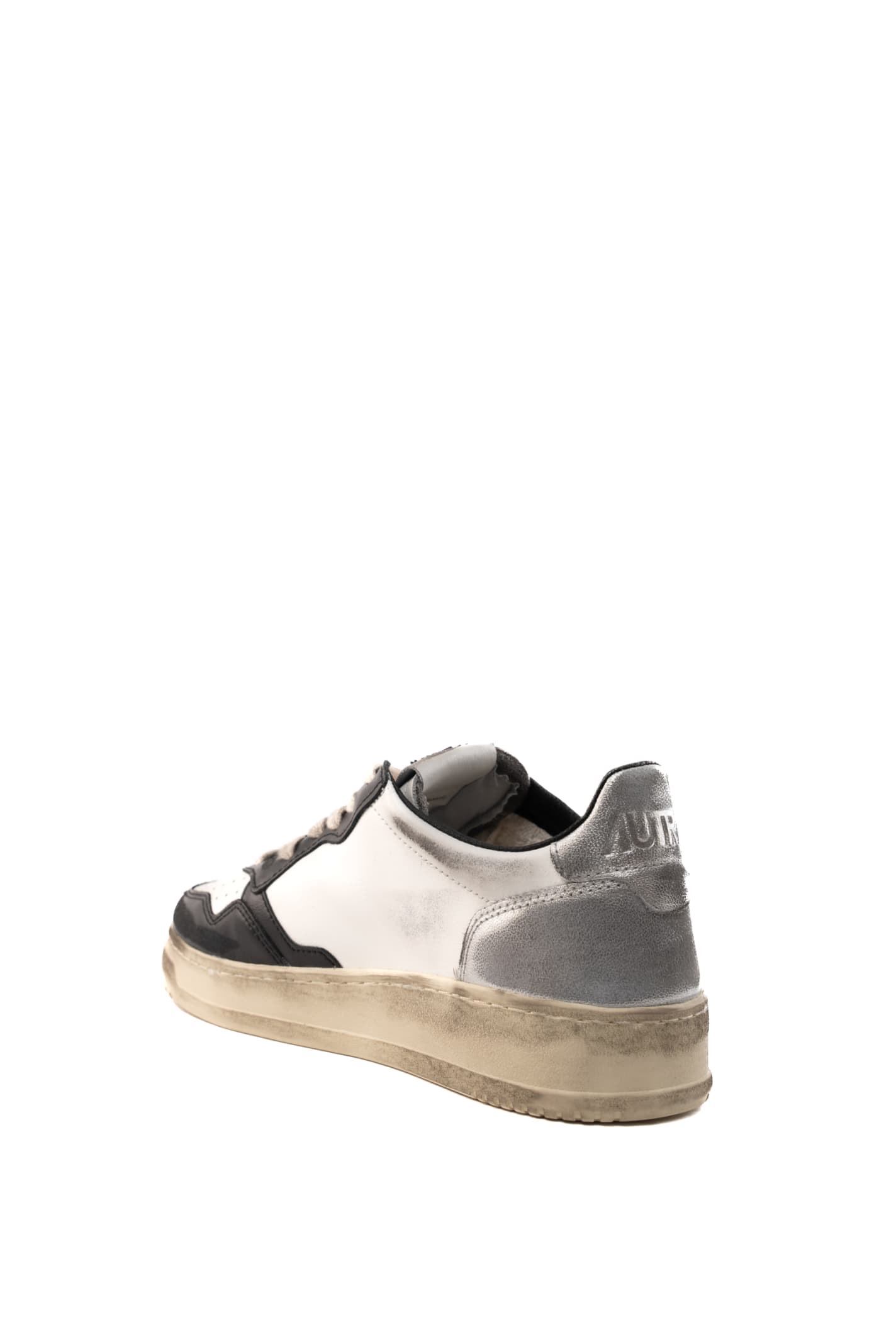 Shop Autry Medalist Low Super Vintage Sneakers In White/black/silver Leather In White/silver/black