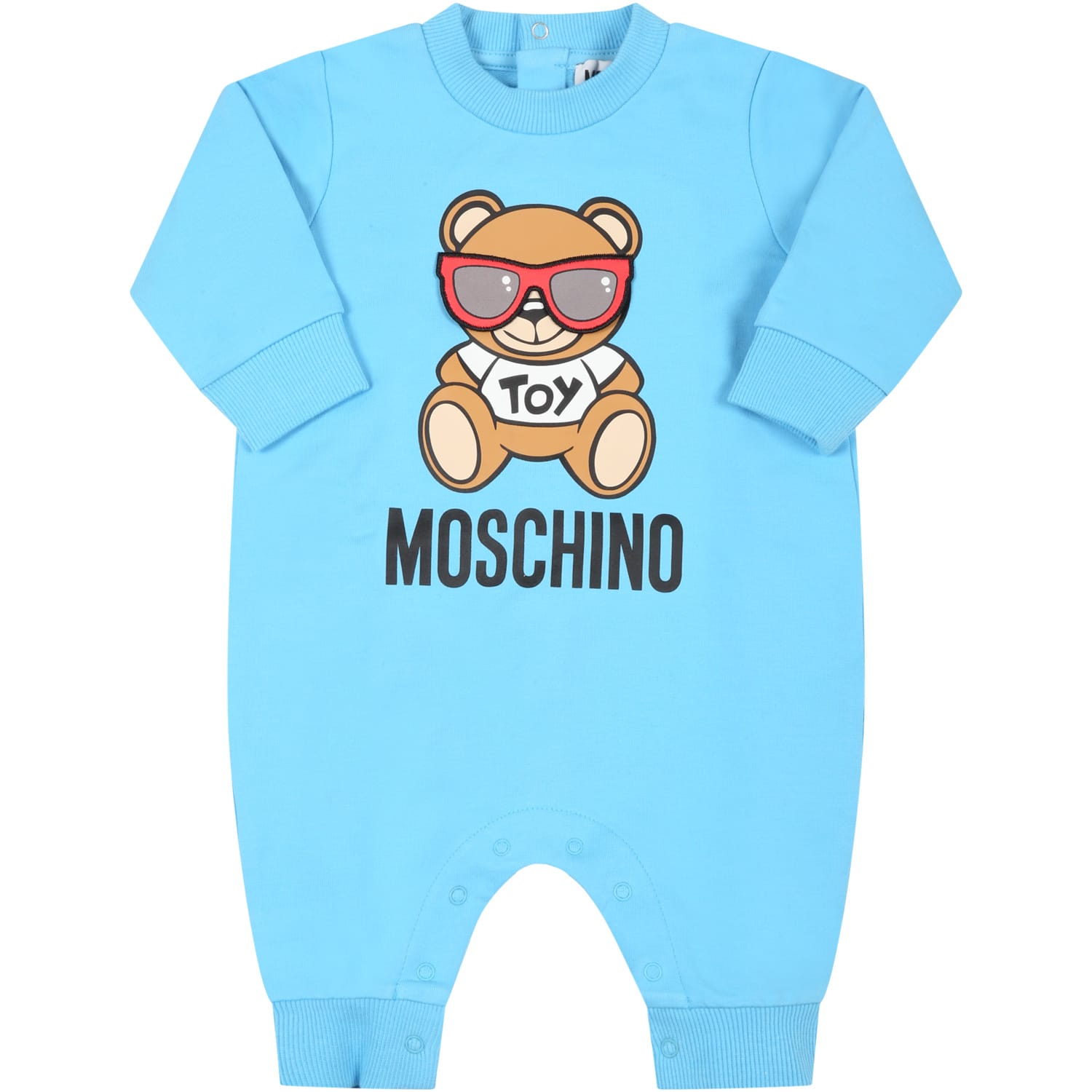 Moschino Light-blue Babygrow For Baby Boy With Teddy Bear