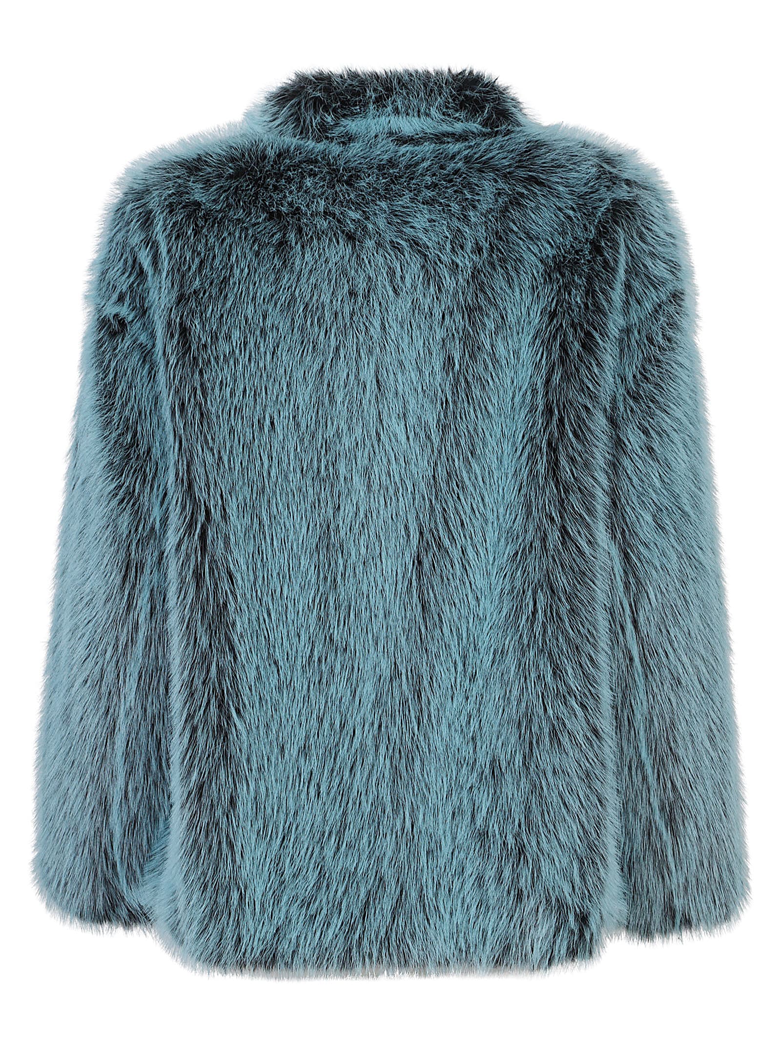 Patrizia Pepe Long-sleeve Faux-fur Coat In Blue