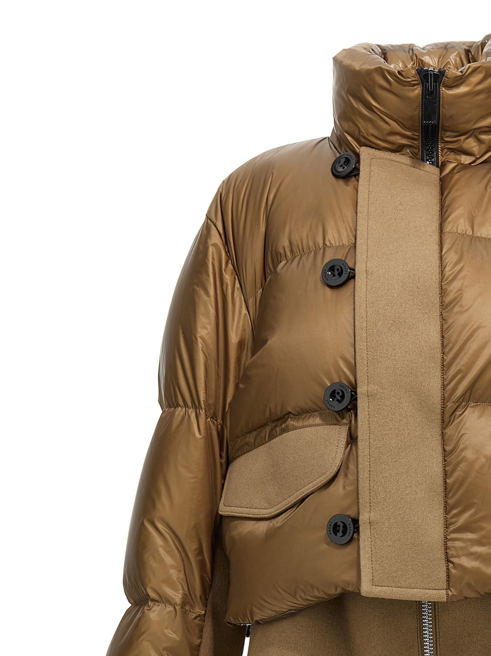 Shop Sacai Wool Insert Down Jacket In Brown