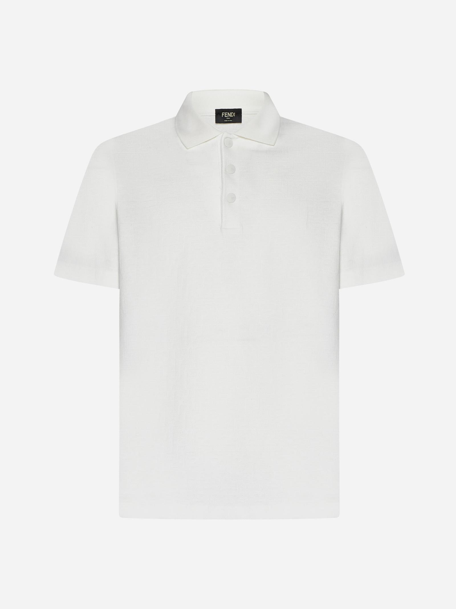 Shop Fendi Ff Pique Cotton Polo Shirt In Naturale