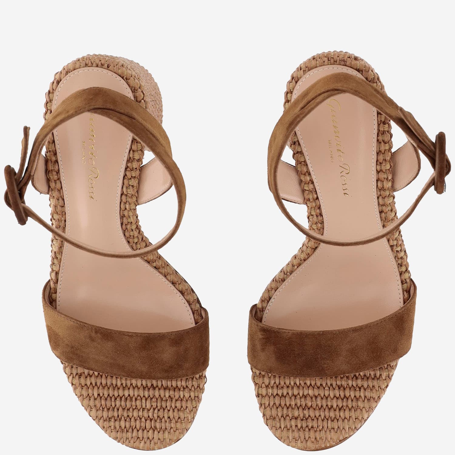 Gianvito Rossi Suede And Raffia Sandals In Texas Cuoio