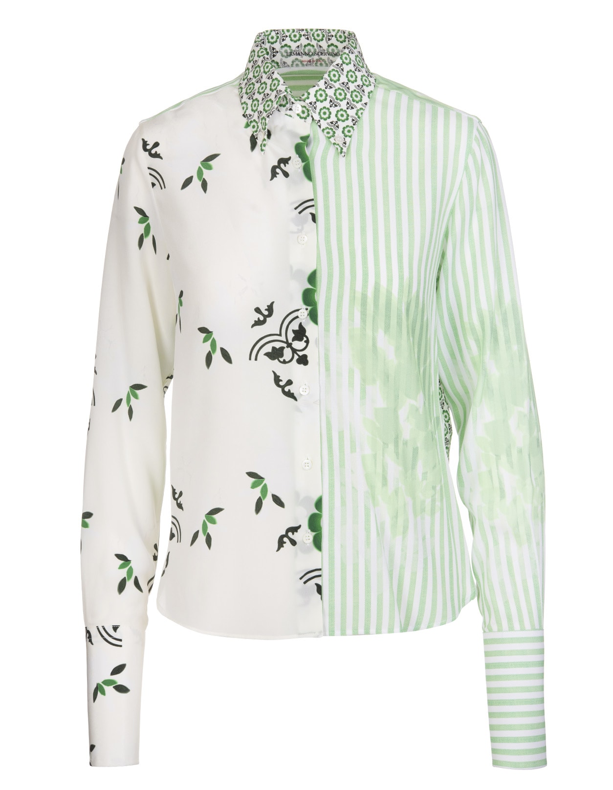 Ermanno Scervino White And Green Shirt With Patchwork Print