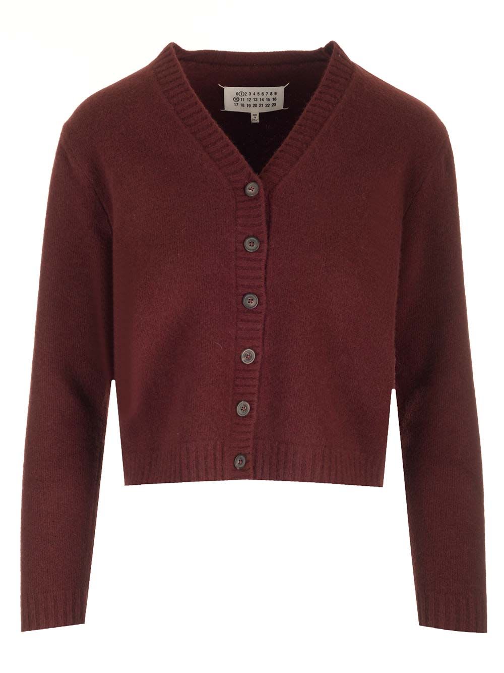 Shop Maison Margiela Wool Cardigan In Bordeaux