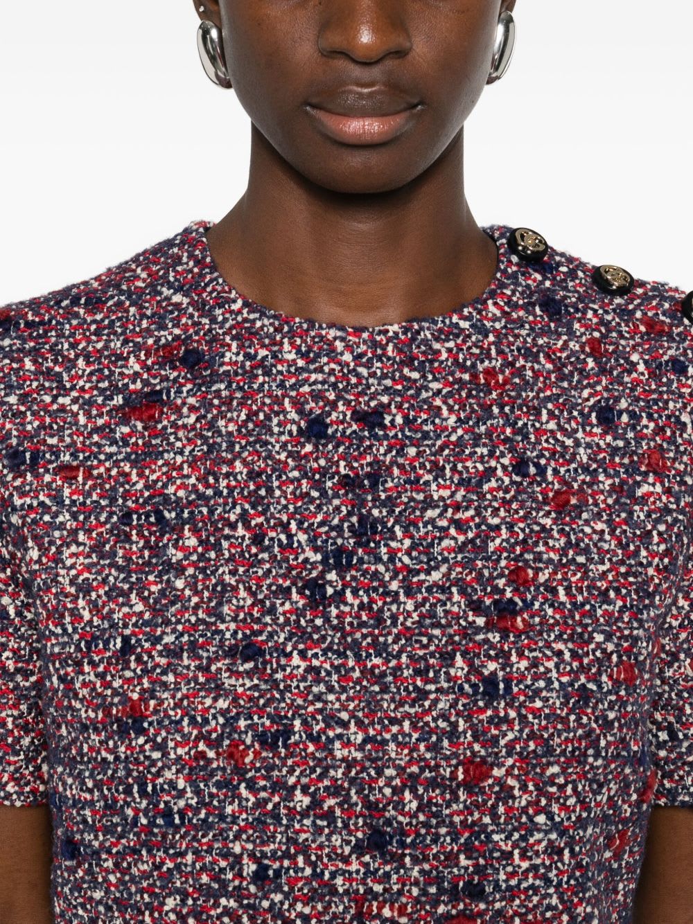 Gucci Textured Wool Dress Featuring Signature Buttons In Brown