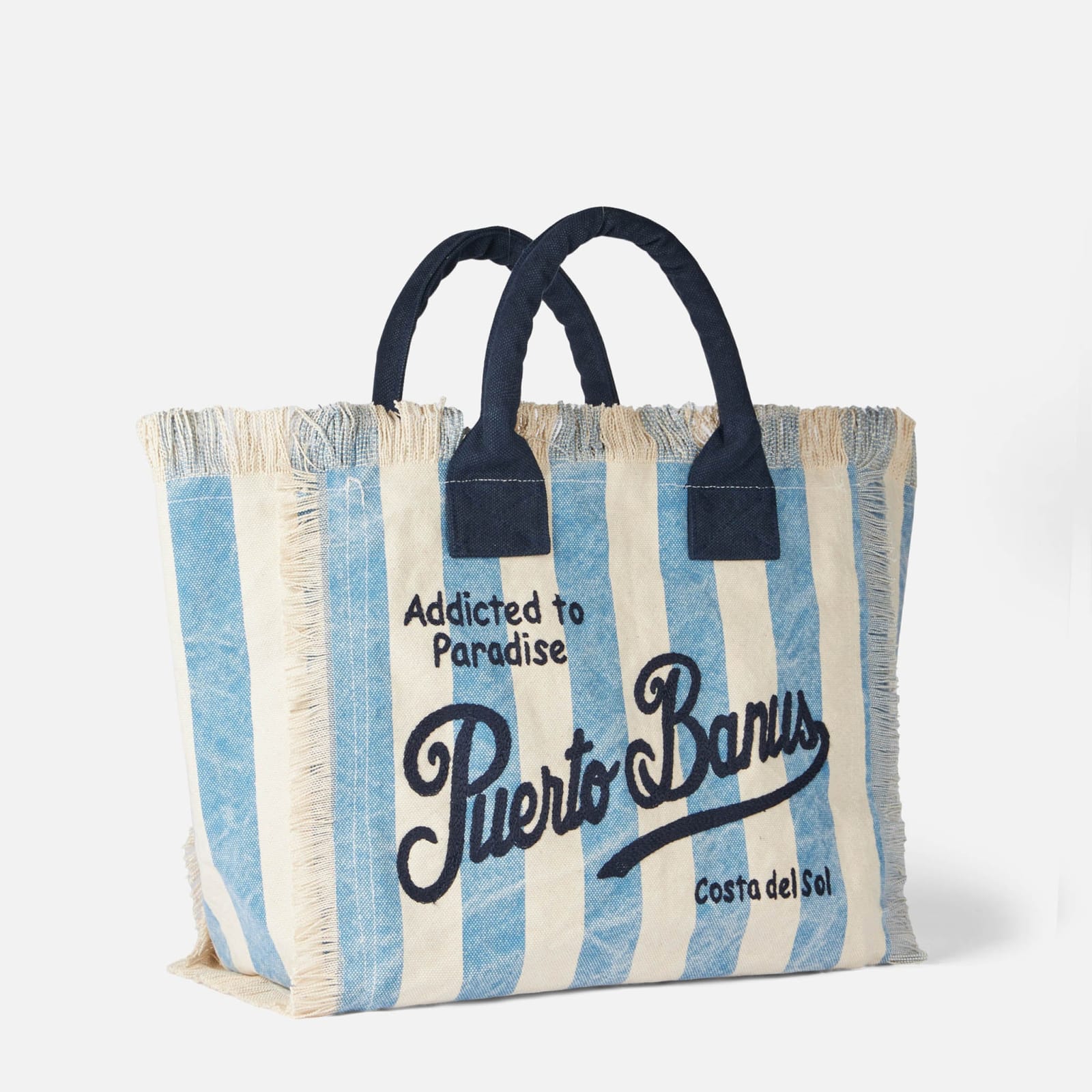 Shop Mc2 Saint Barth Vanity Canvas Shoulder Bag With Puerto Banus Print In Blue