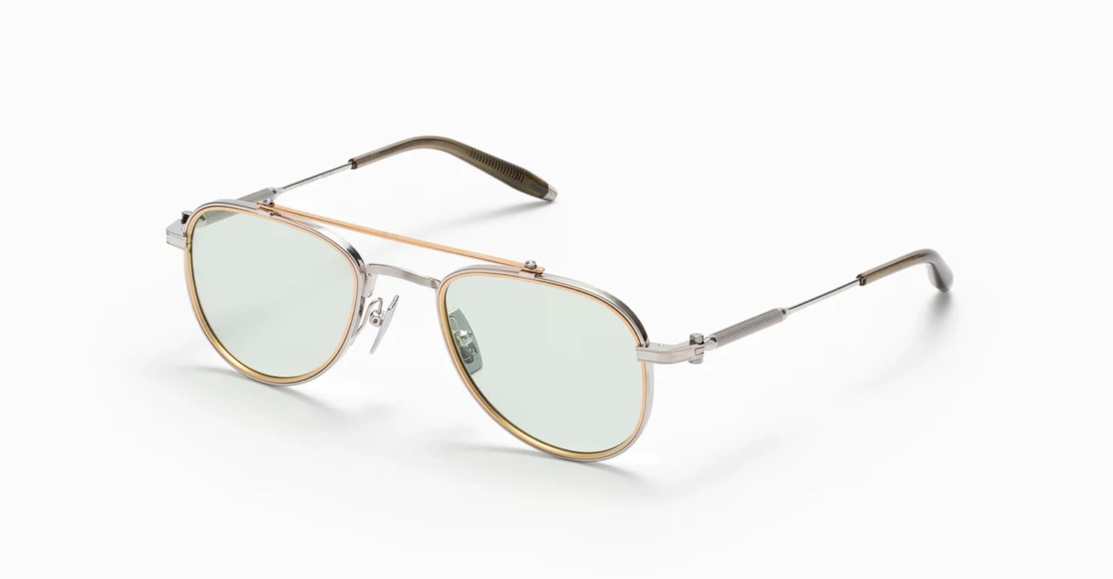 Shop Akoni Calisto - Brushed Silver/matte Gold Brow Bar/olive Glasses In Silver/gold