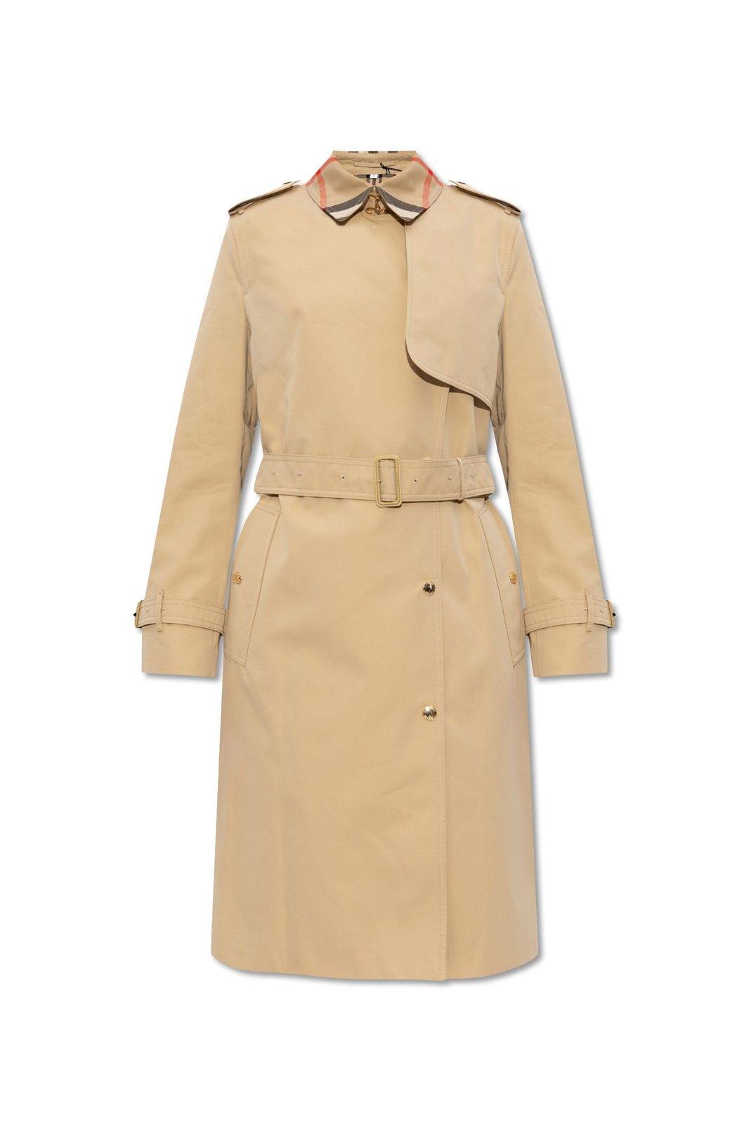 Belted Double-breasted Checked Trench Coat