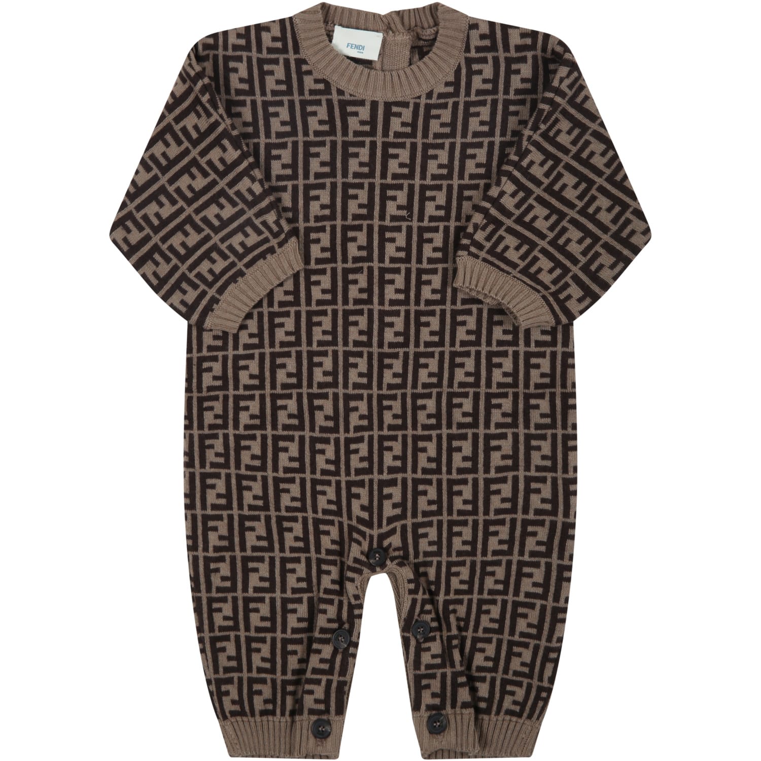 Fendi Beige Jumpsuit For Babykids With Double Ff