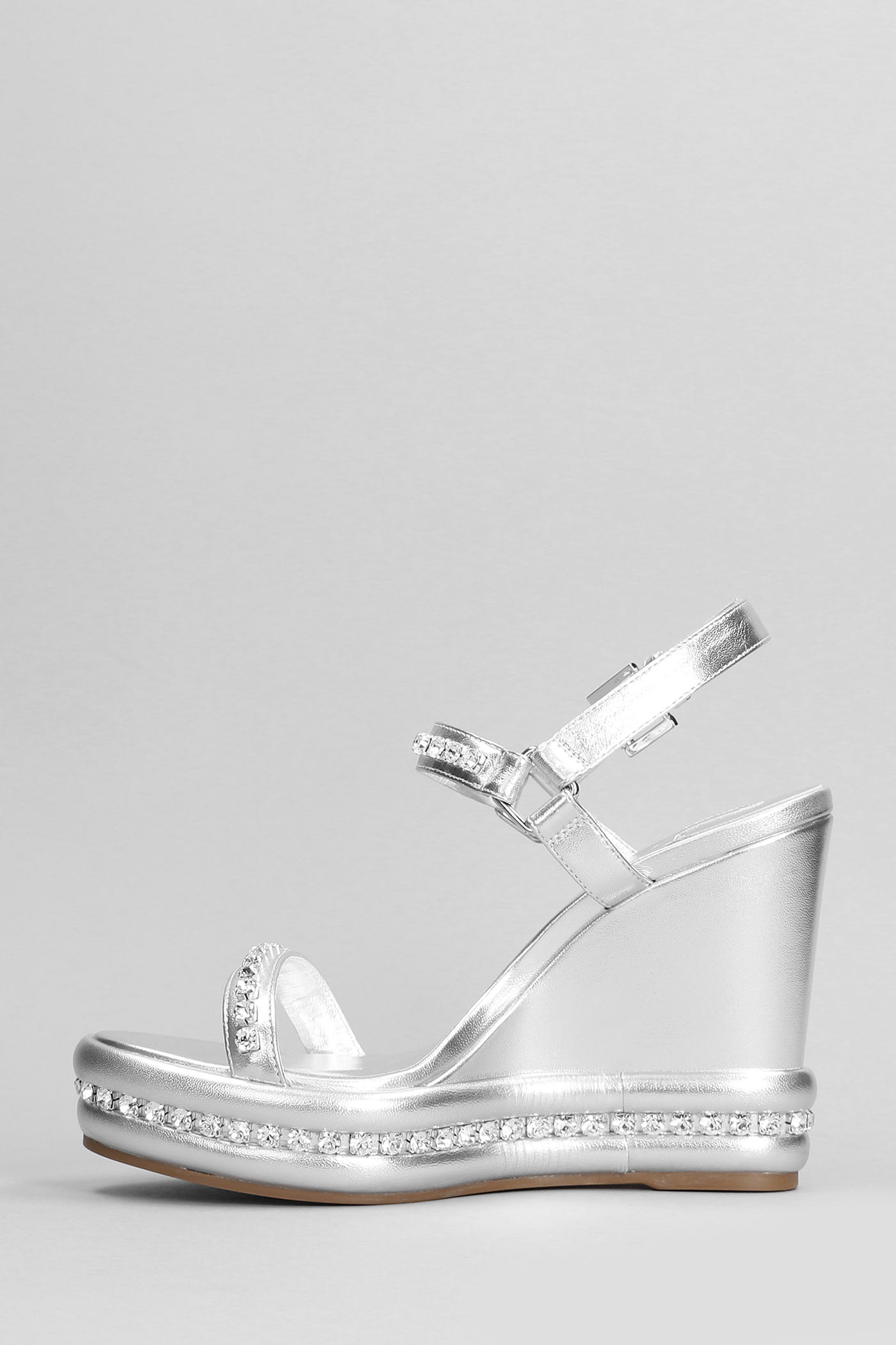 Shop Christian Louboutin Pyrastrass 110 Wedges In Silver Leather