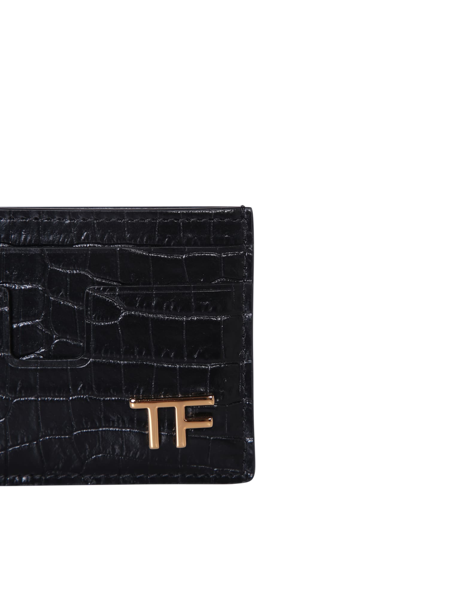 Shop Tom Ford Crocodile 4 Slots Black Cardholder