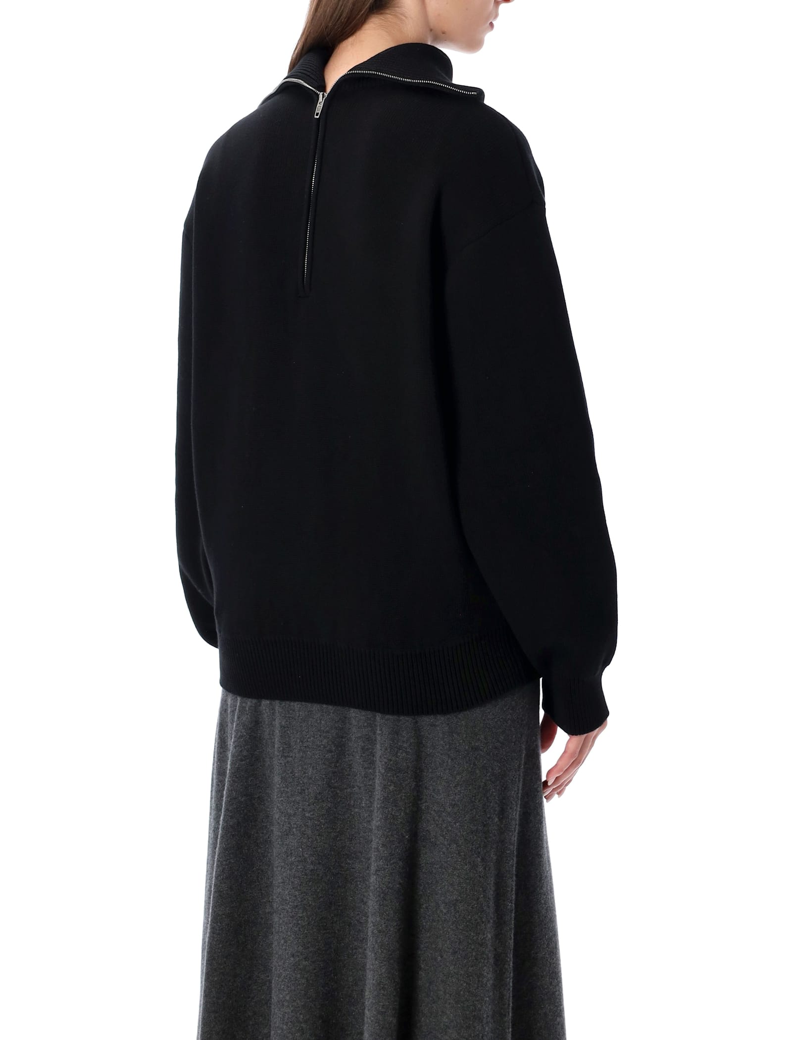 Balenciaga Cotton High-neck Zip Sweater In Black