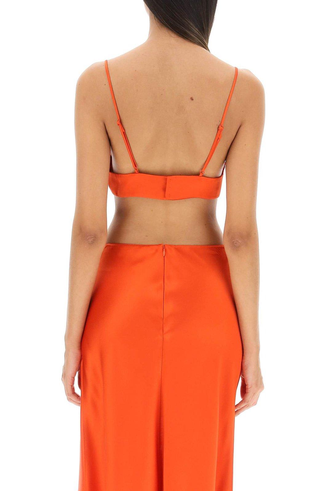 Stella Mccartney Embroidered Tulle And Satin Bra Top In Red