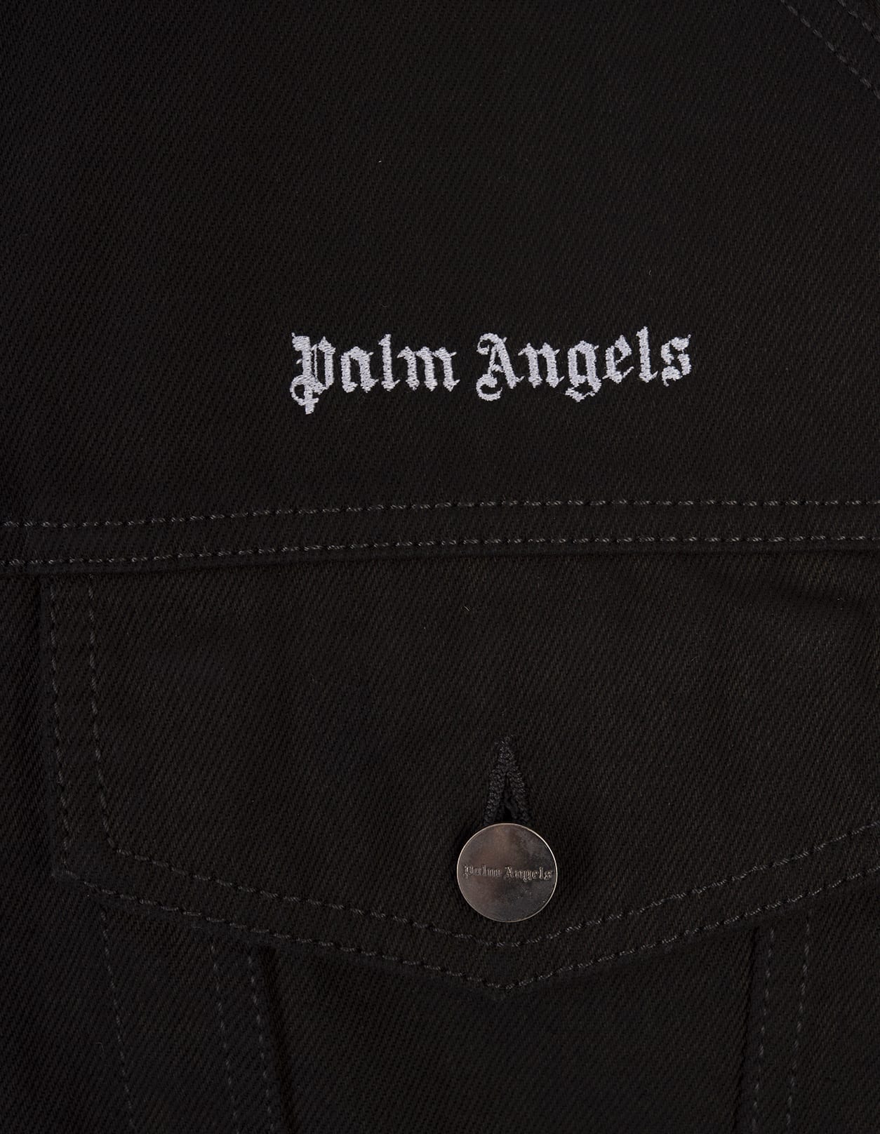 Shop Palm Angels Black Denim Jacket With Logo