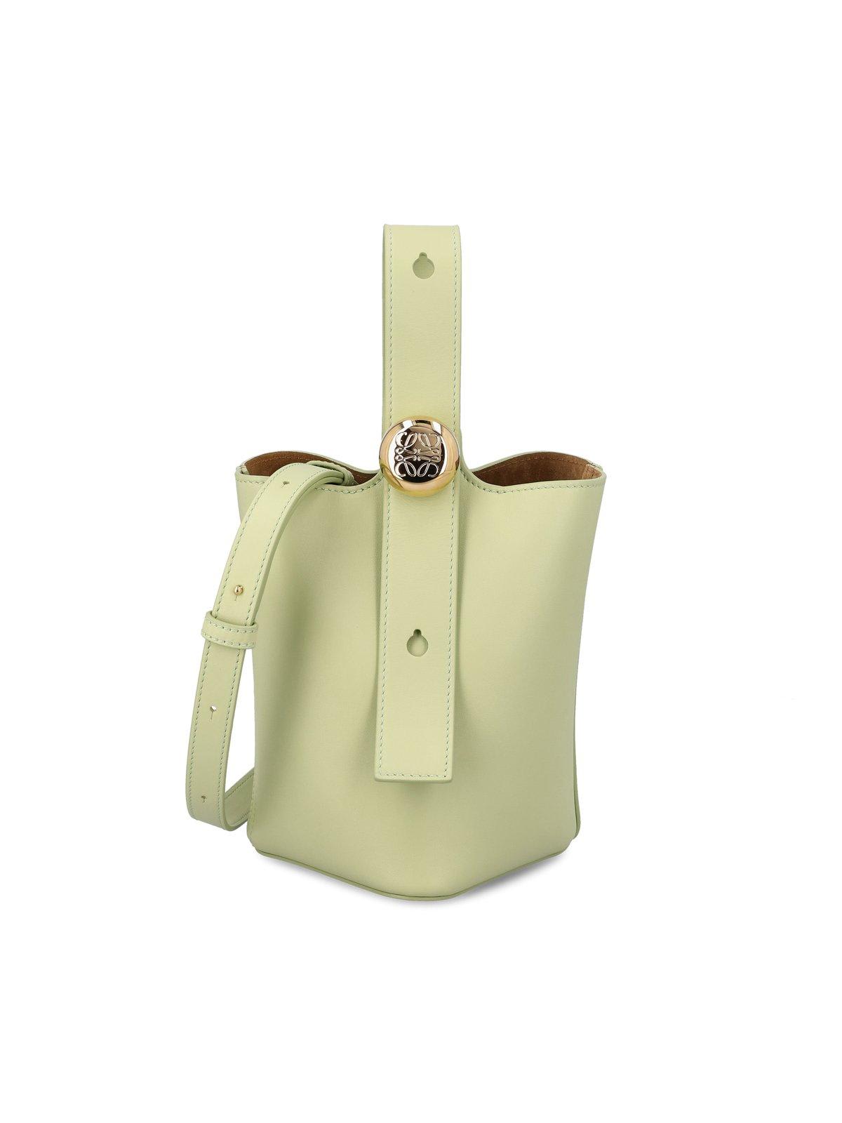 Loewe Anagram Pebble Leather Bucket Bag In Light Pear