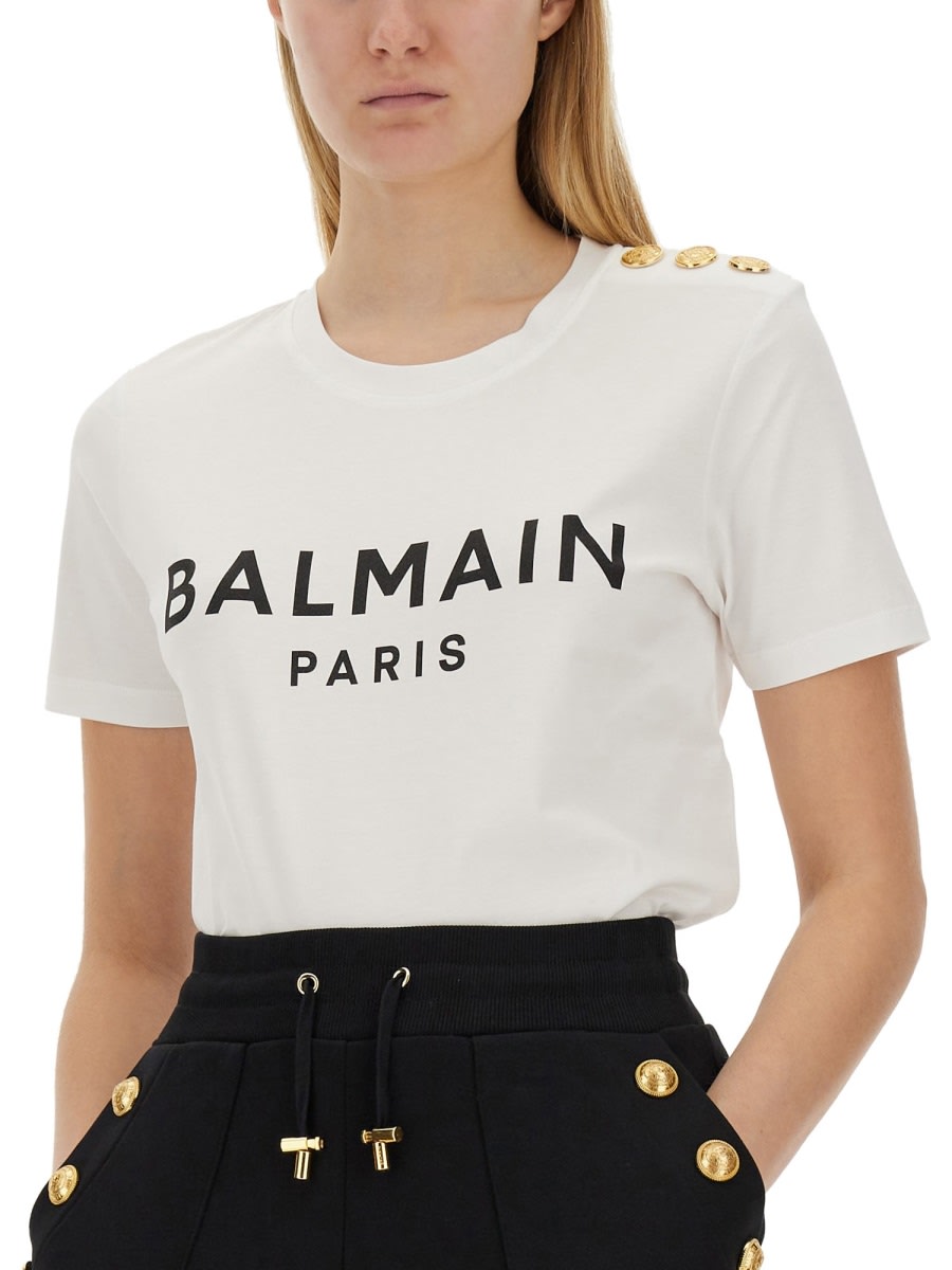 Balmain Flock Button Embellished Cotton T Shirt In Multi