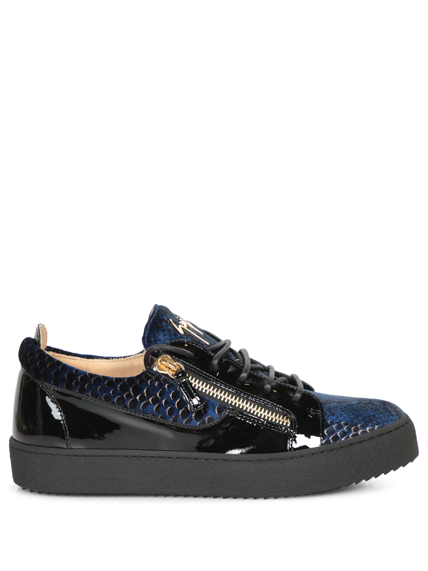 Shop Giuseppe Zanotti Frankie Zip Croco Black Sneakers