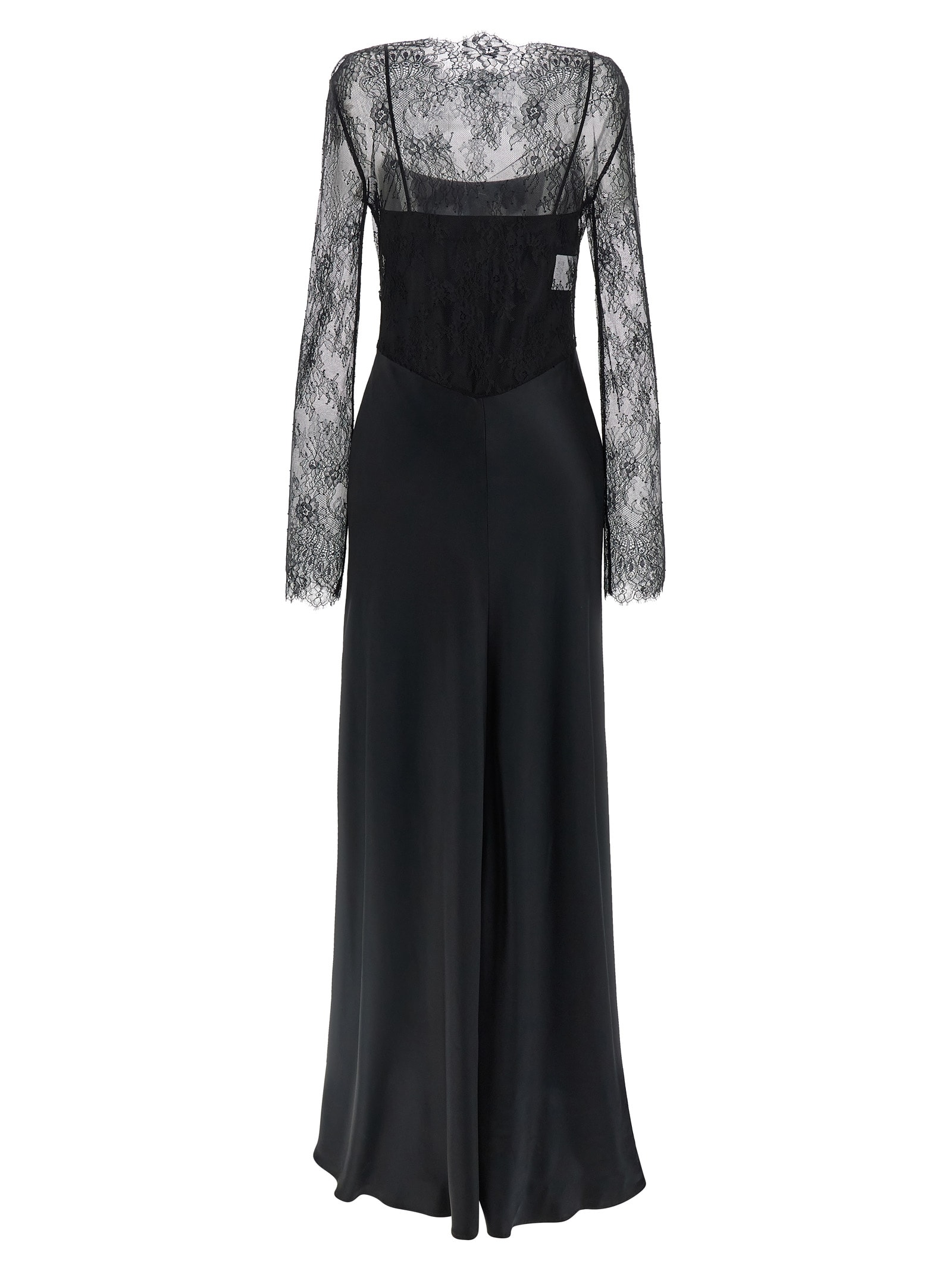 Alberta Ferretti Black Satin Long Dress In Blue