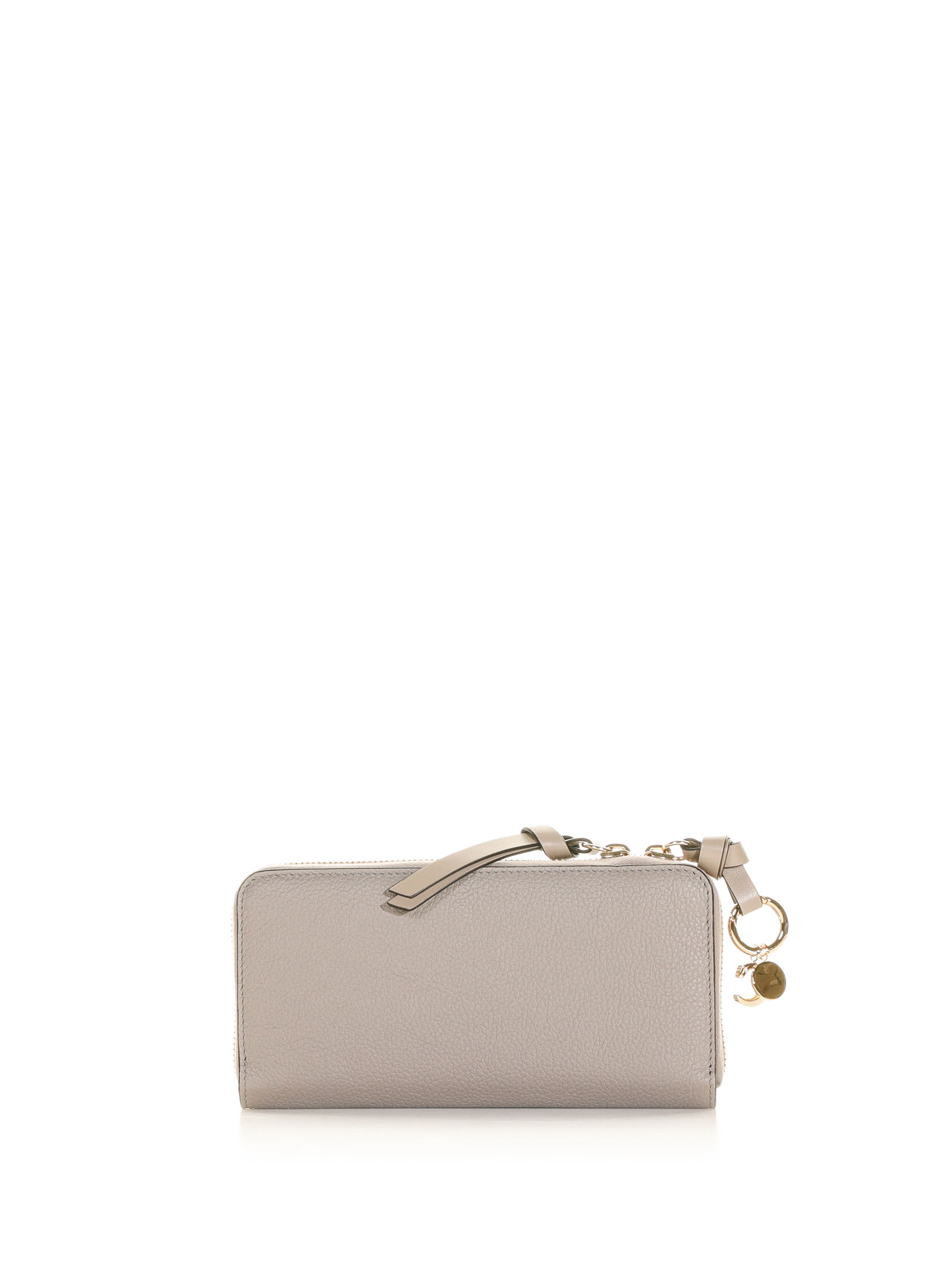 Shop Chloé Full Zip Leather Wallet In Cashmere Grey