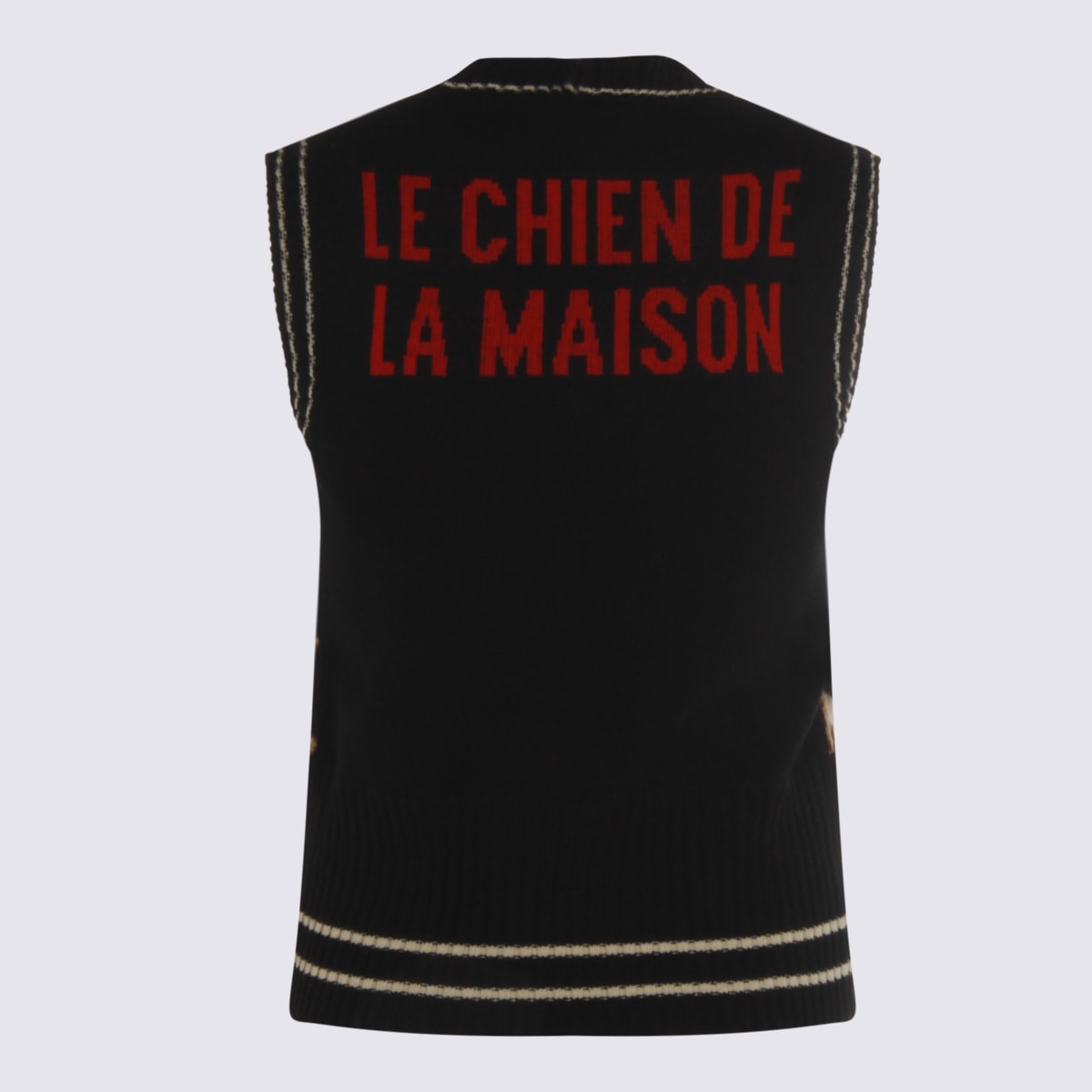 Valentino Sleeveless V Neck Dog Pattern Knitwear In Black