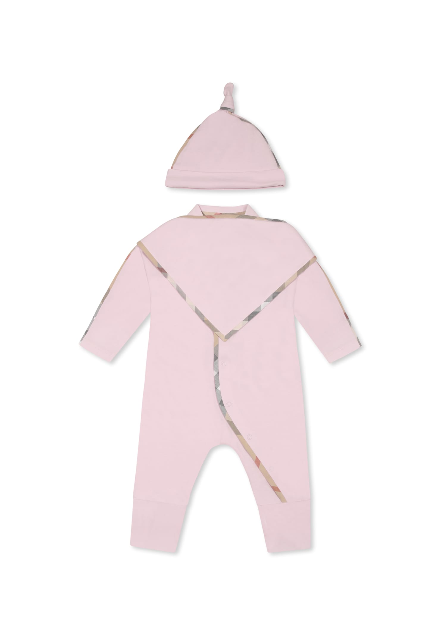 Burberry Pink Babygrow Set For Baby Girl With Vintage Check In Pink