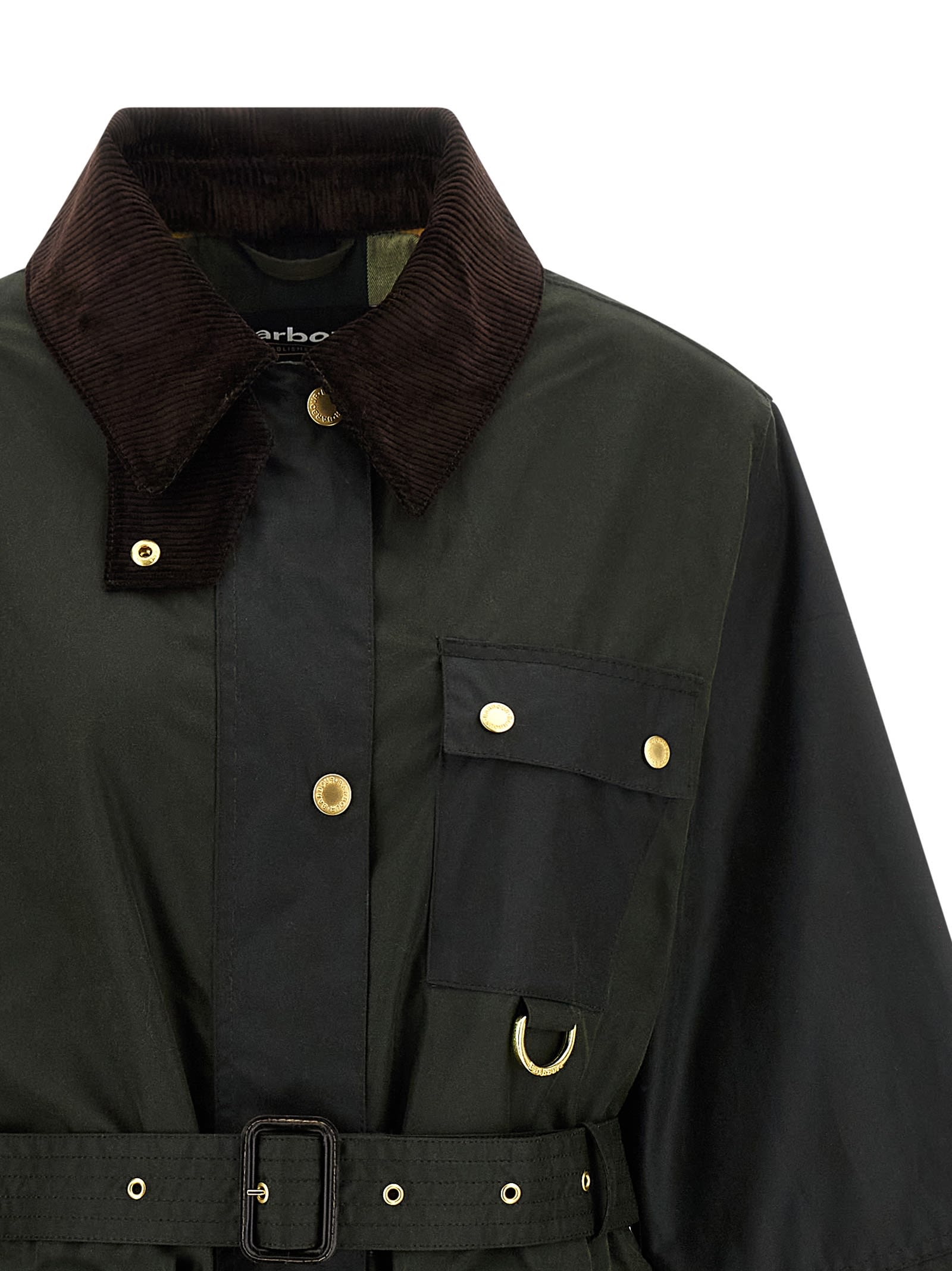 Barbour Belted Tartan-cuff Coat In Green