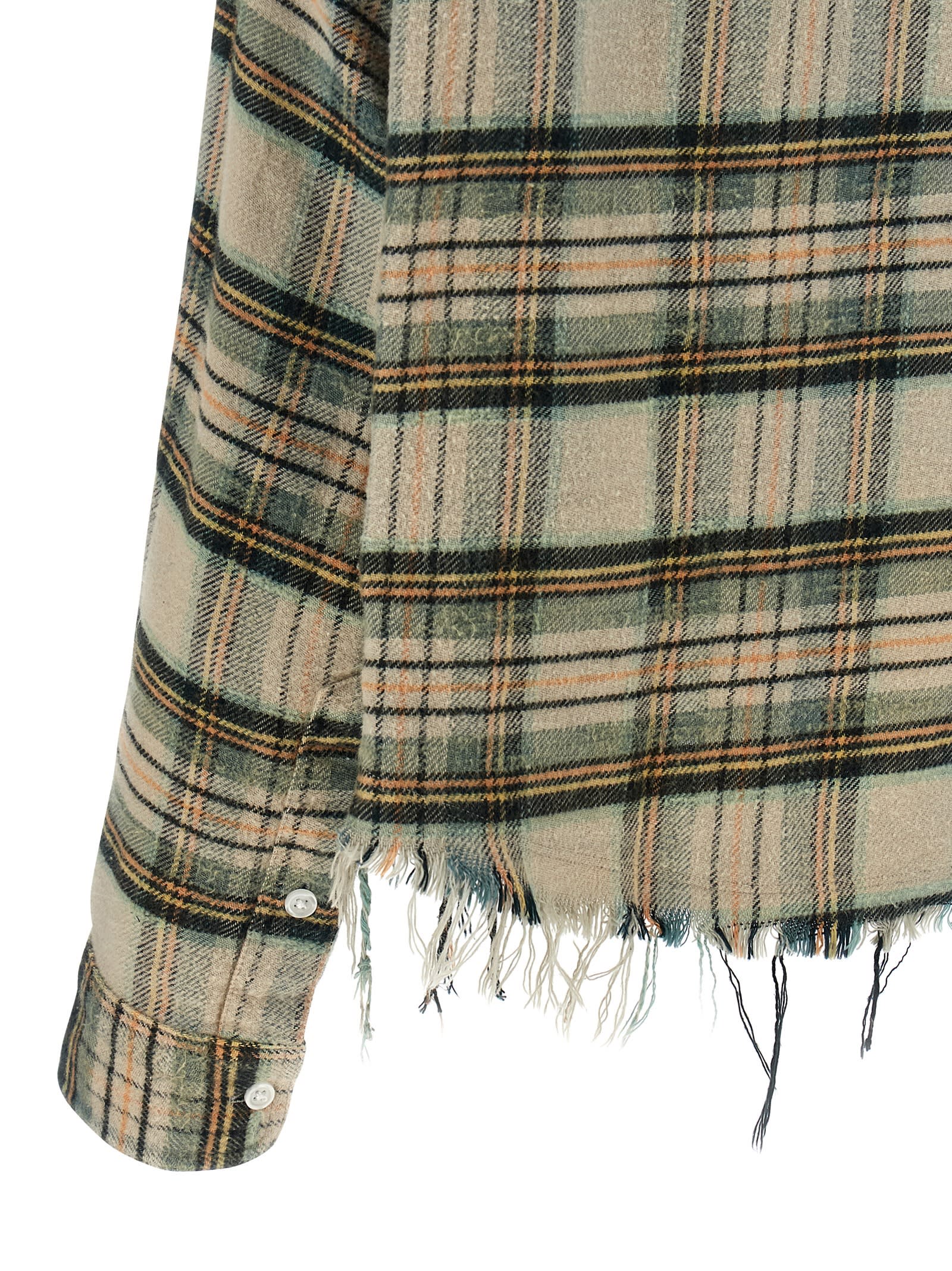 R13 Cropped Check Print Shirt With Fringed Asymmetric Hem In Multi