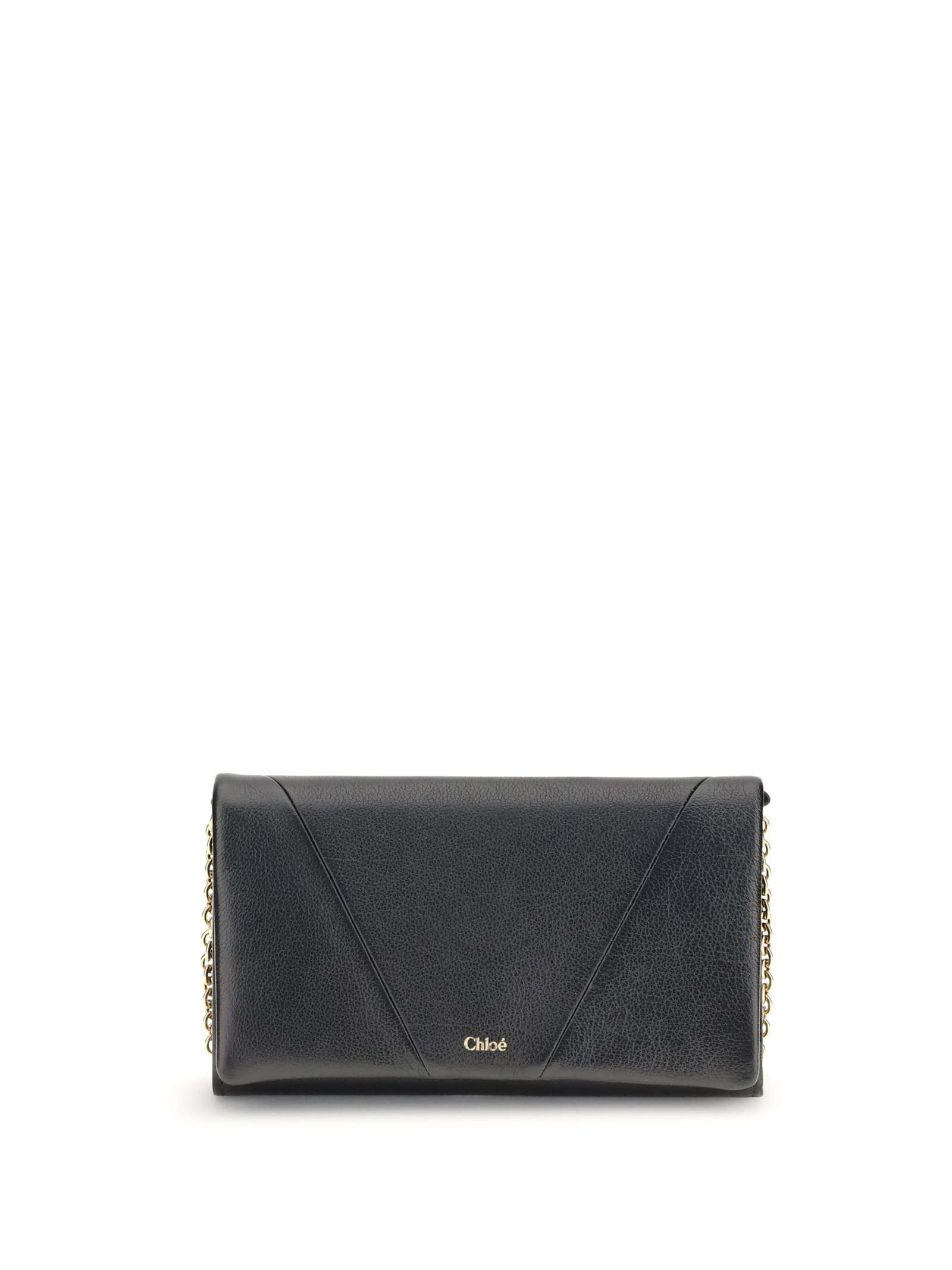 Chloé Spin Wallet With Flap And Chain In Black