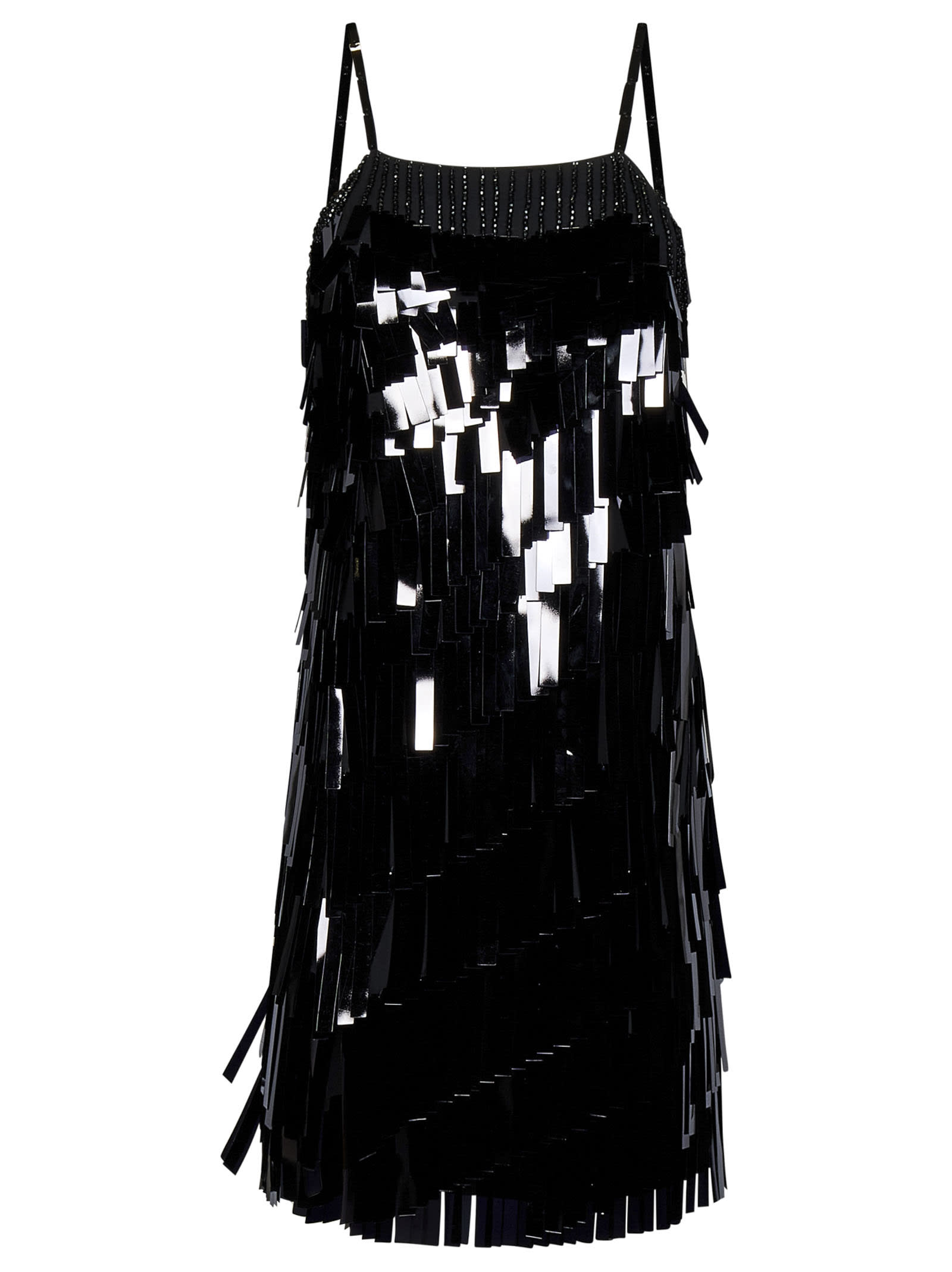 Attico Sequined Mini Dress With Front Slit In Black