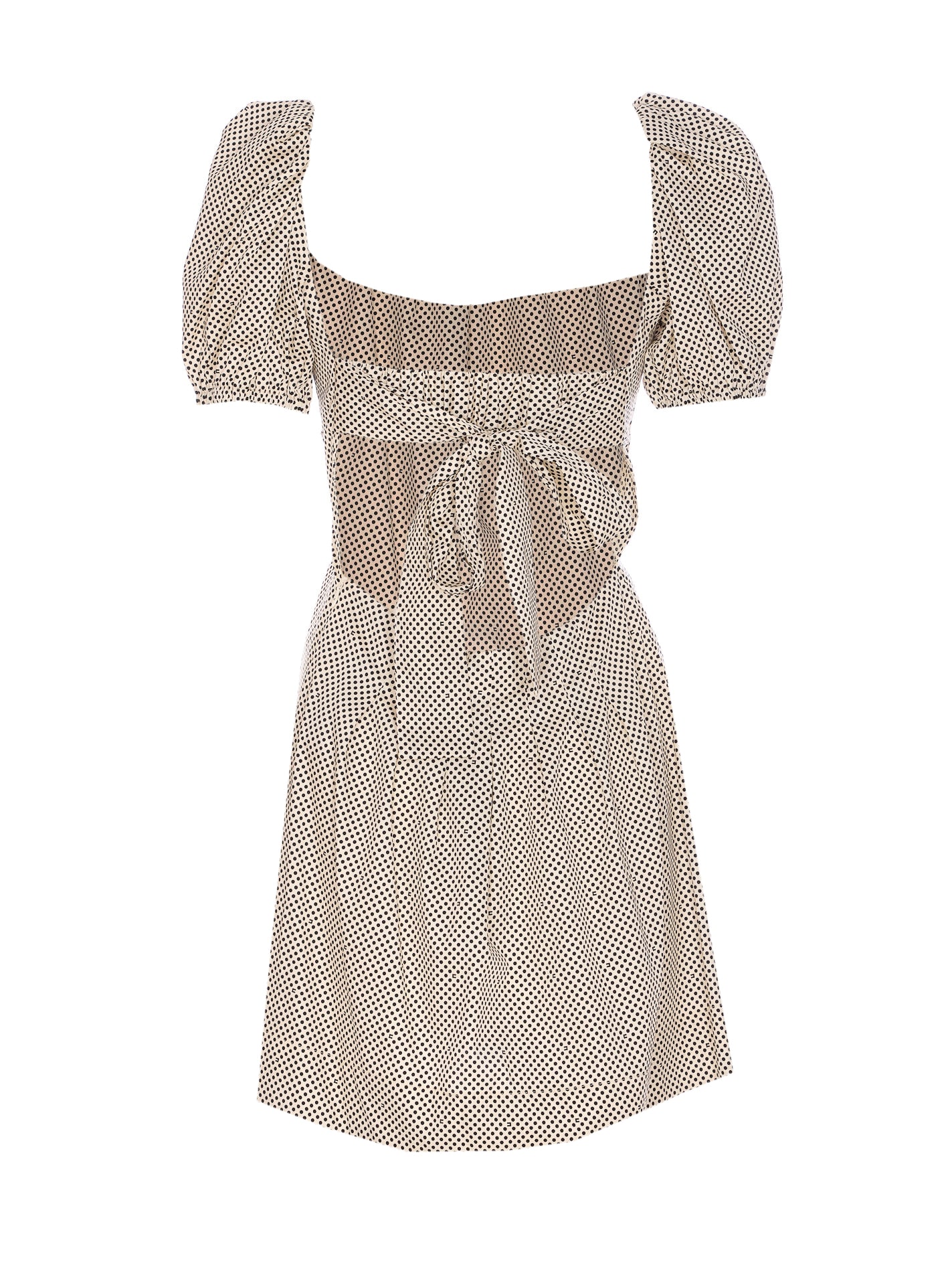 Elisabetta Franchi Backless Puff Sleeve Dress With Floral Lace In Beige