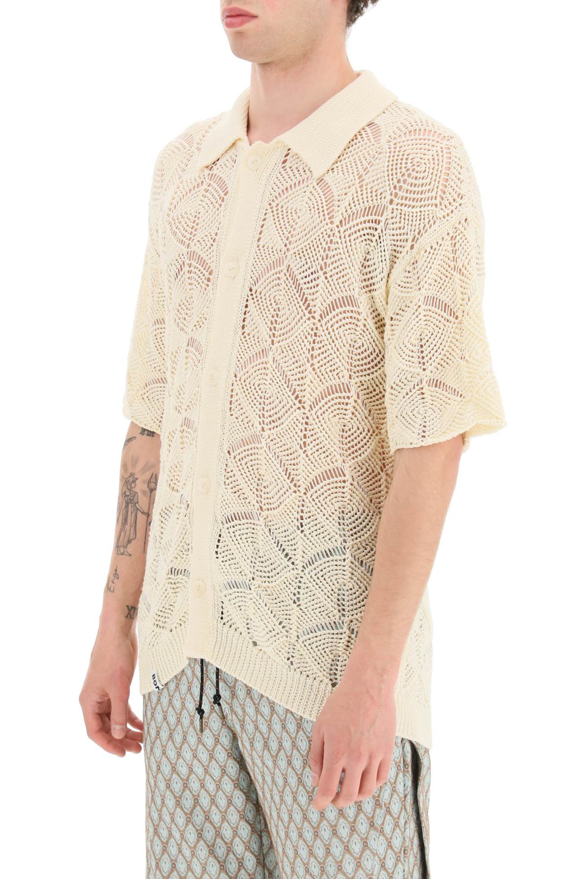 Shop Bonsai Crochet Short Sleeve Shirt In Ivory