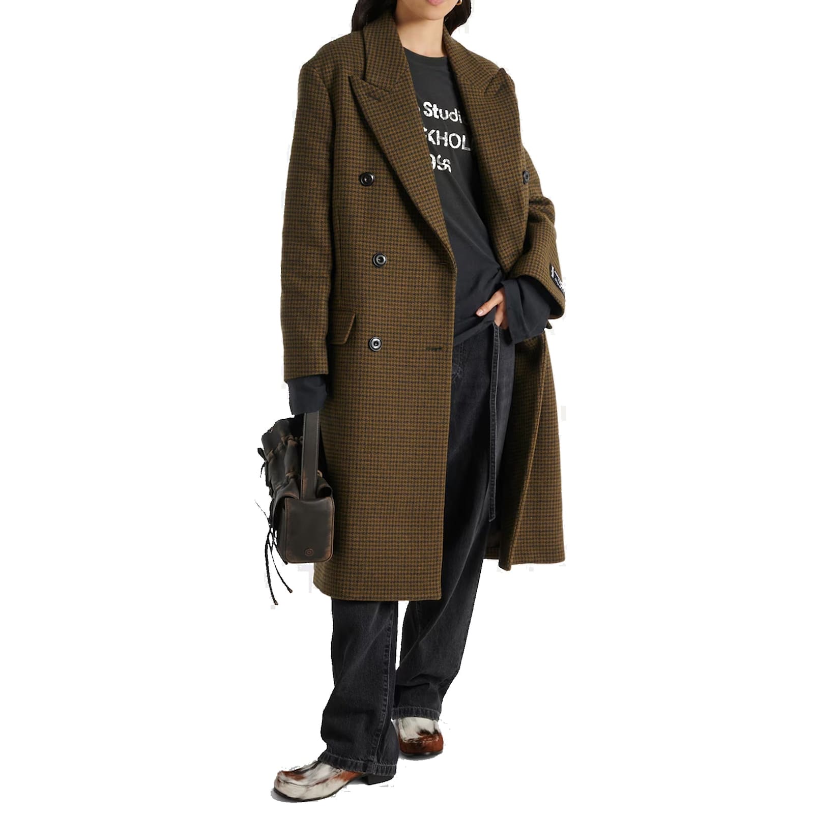 Acne Studios Checked Double-breasted Wool Blend Coat In Brown