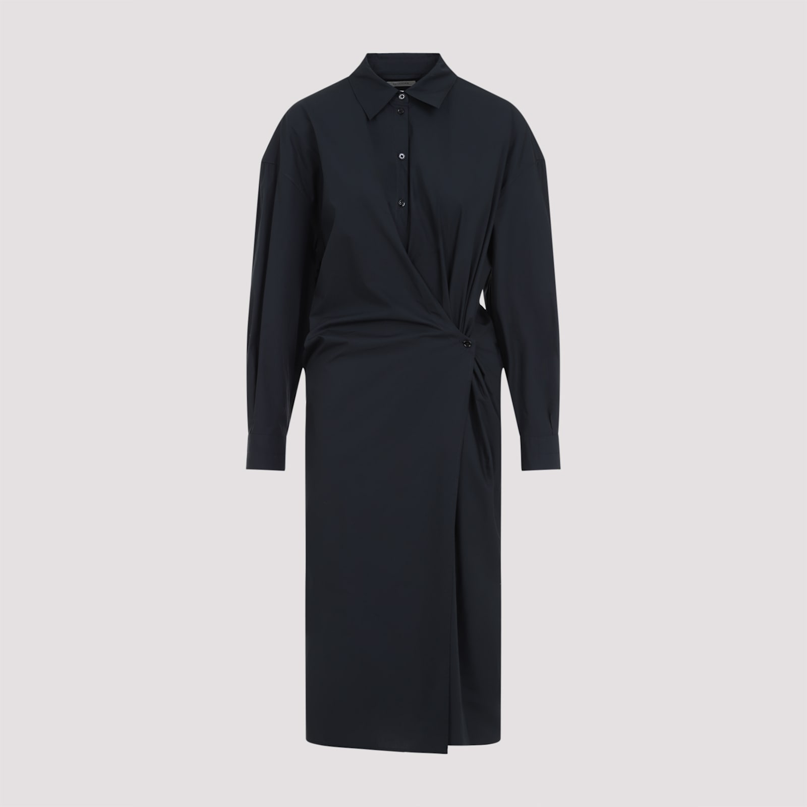 Lemaire Black Straight Collar Twisted Midi Dress In Jetblack