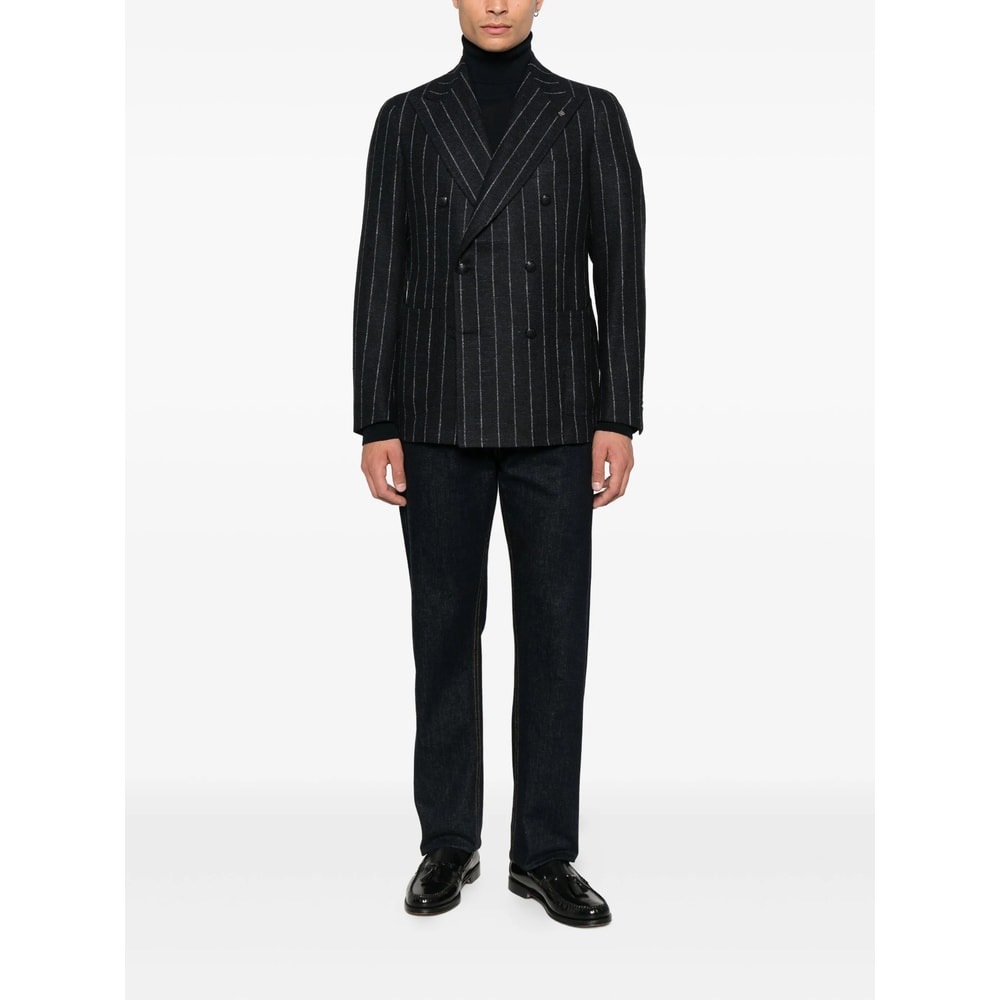 Tagliatore Striped Double-breasted Blazer In Black