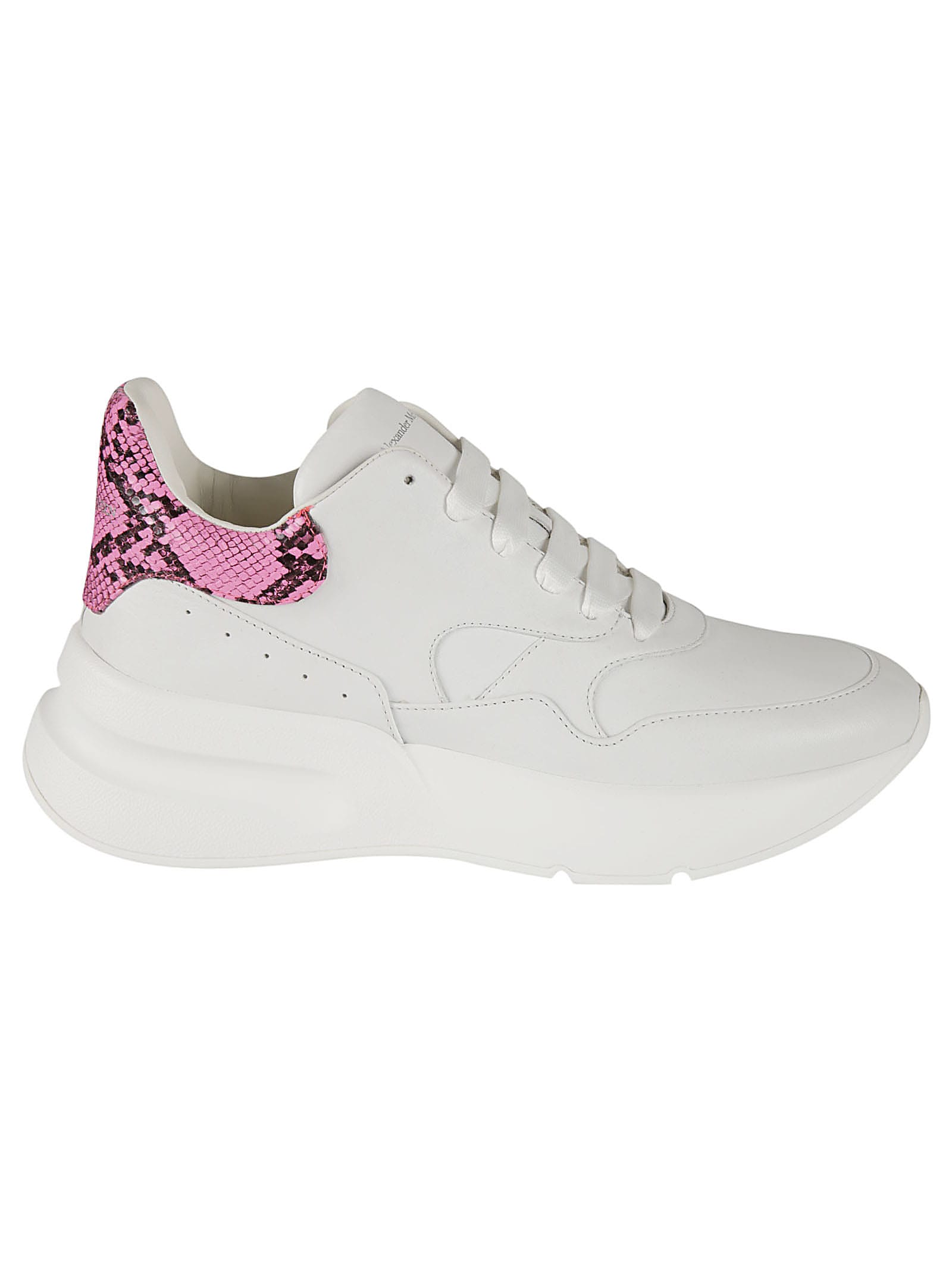 Alexander Mcqueen Back Snake Print Trainers In White/pink