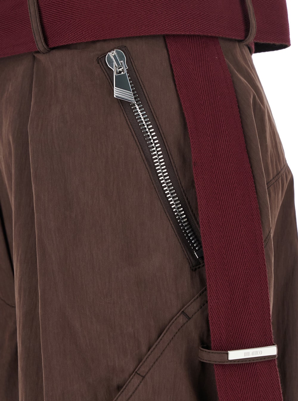 Attico Brown Pants With Side Zip Pockets And All-over Applied Bands In Cotton Blend Woman In Brown