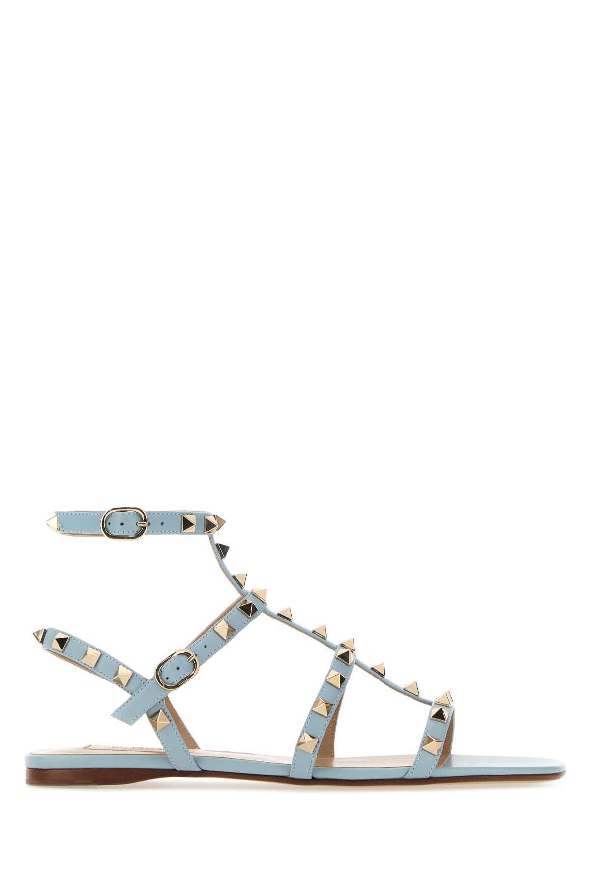 Shop Valentino Light Blue Leather Rockstud Sandals In Bluporcellana