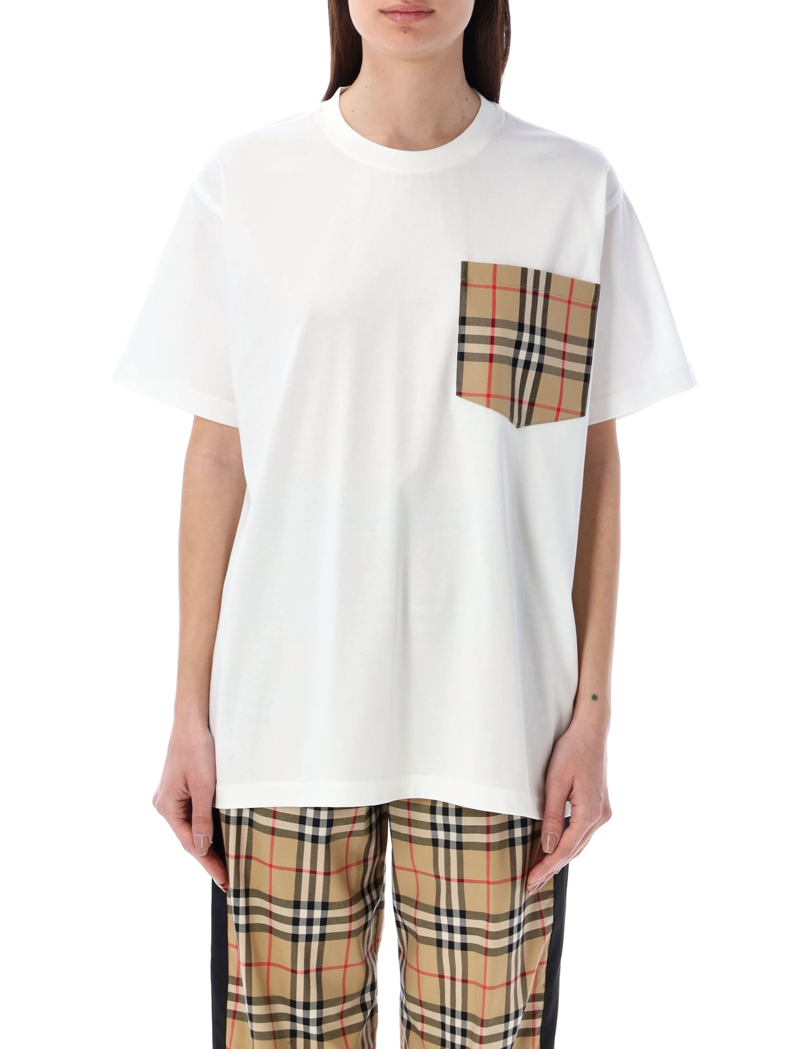 Shop Burberry Check Pocket T-shirt In White