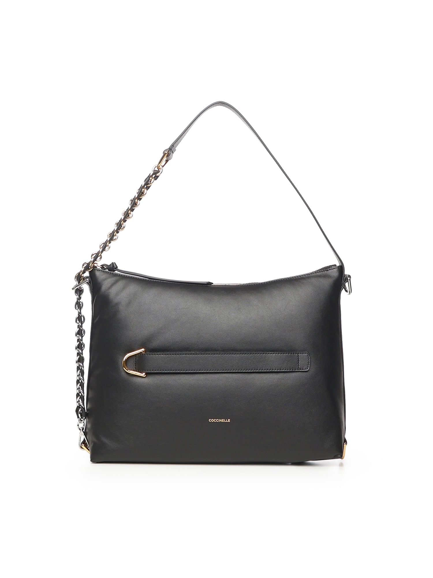 Coccinelle Metal Mesh Strap Leather Shoulder Bag In Black