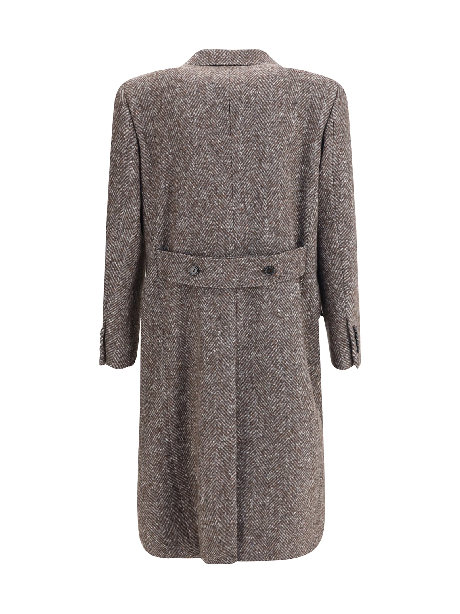Dolce & Gabbana Herringbone Double-breasted Coat In Brown