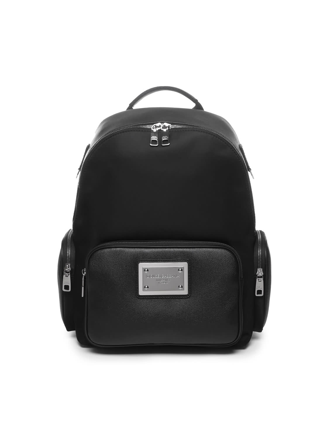 Dolce & Gabbana Backpack In Grained Calfskin And Nylon In Black