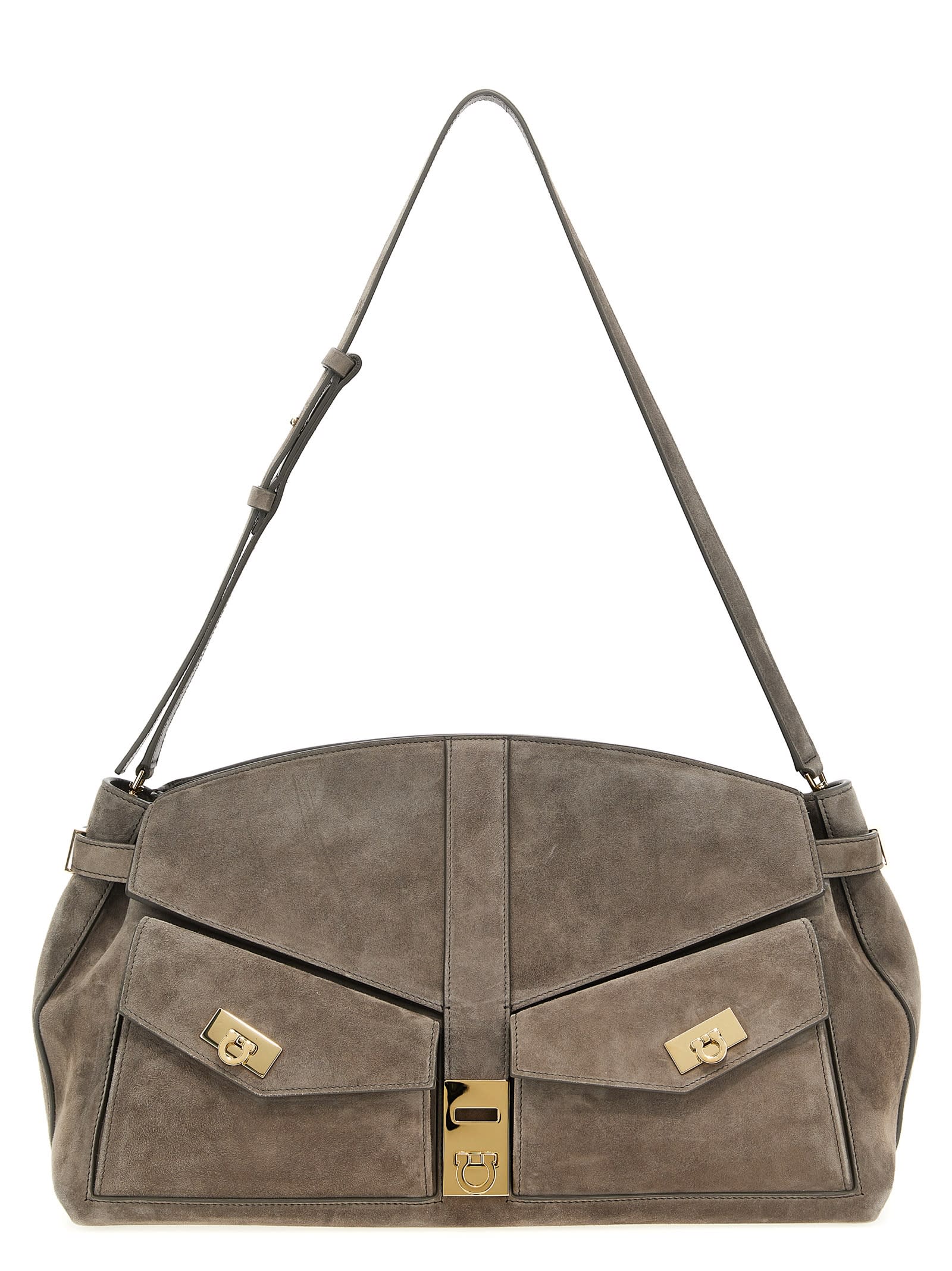 Ferragamo Large Hug Cross Body Bag In Gray