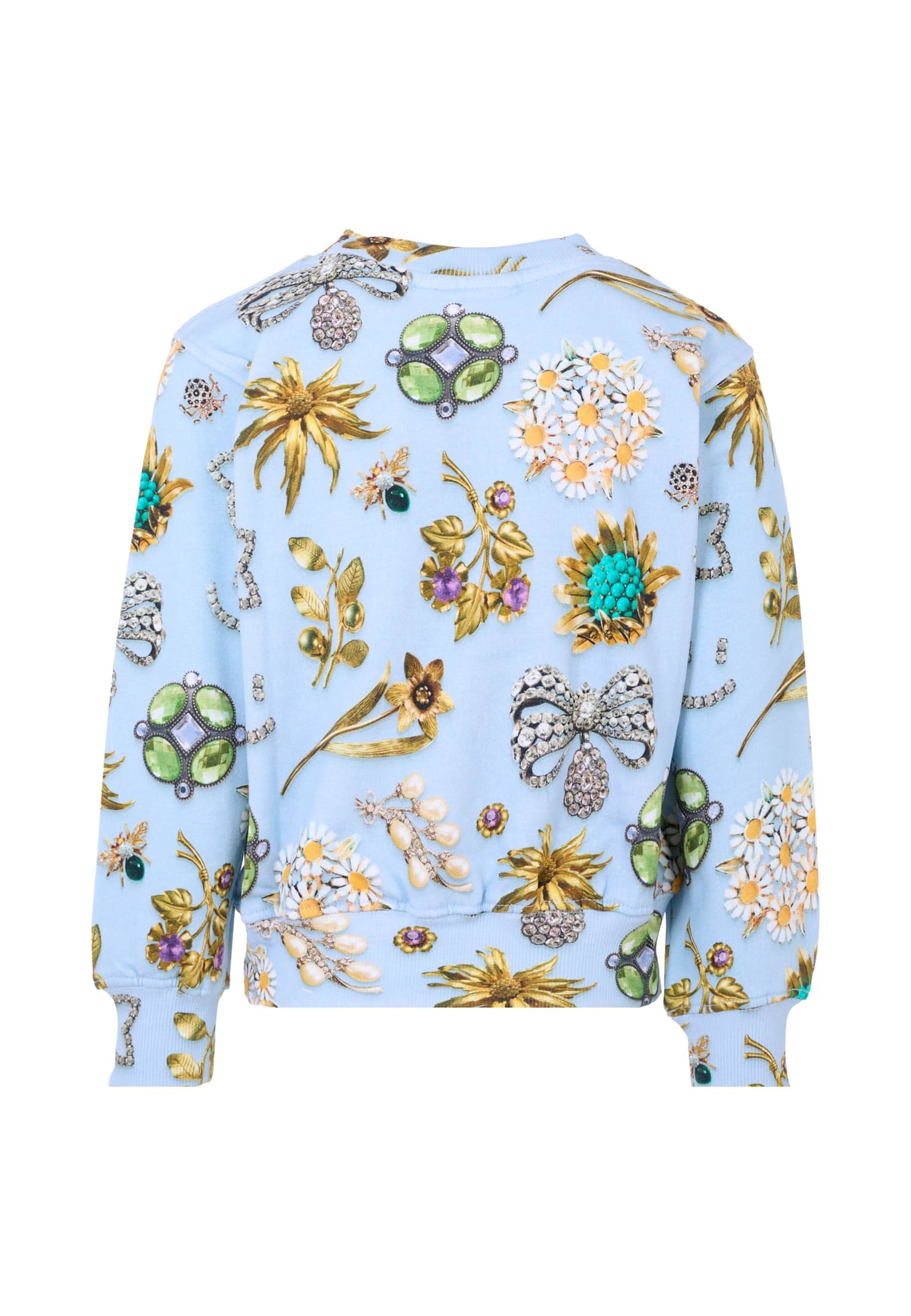 Molo Light Blue Sweatshirt For Girl With Jewel Print In Multi