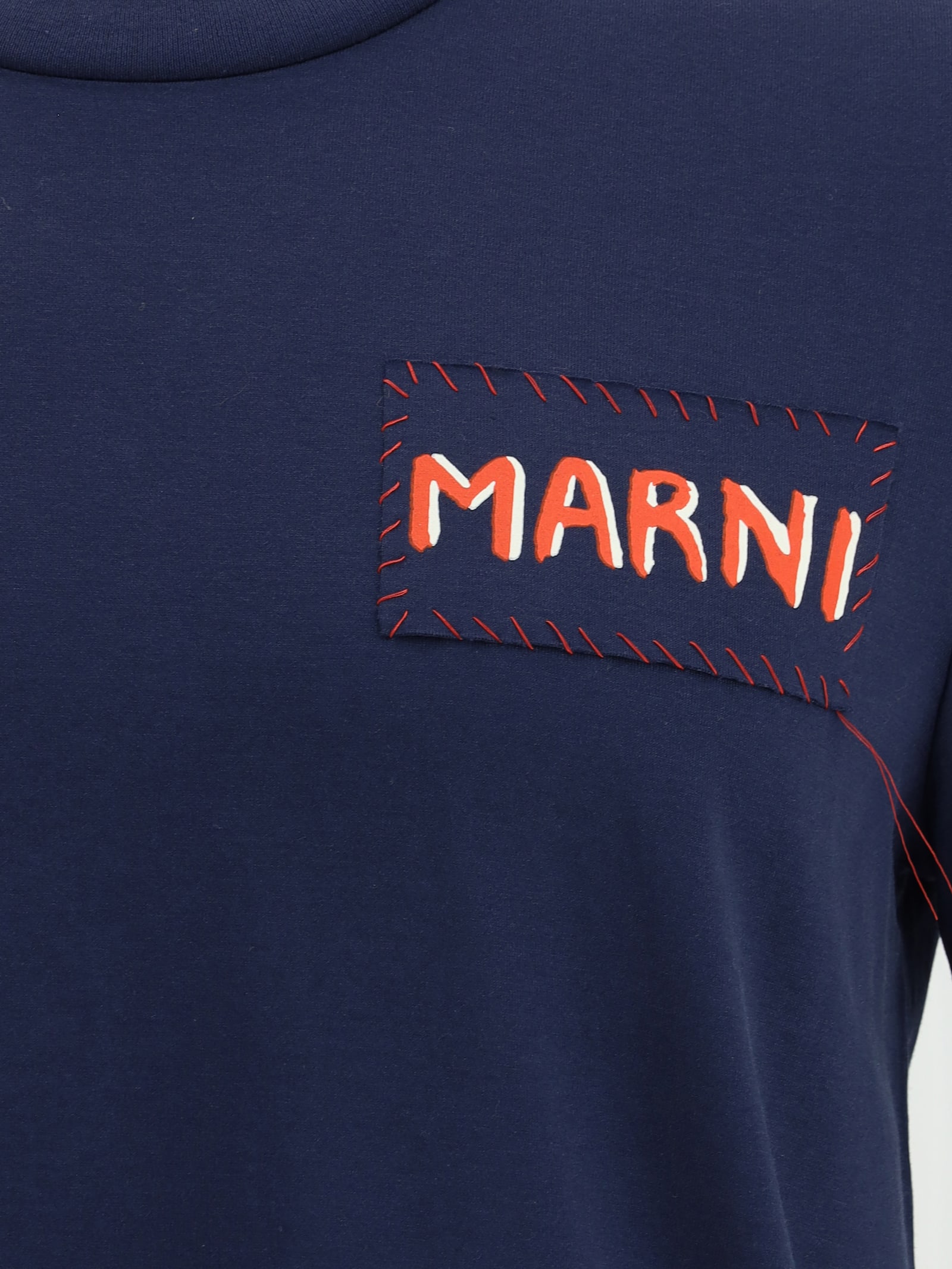 Marni T-shirt With Patch In Blue